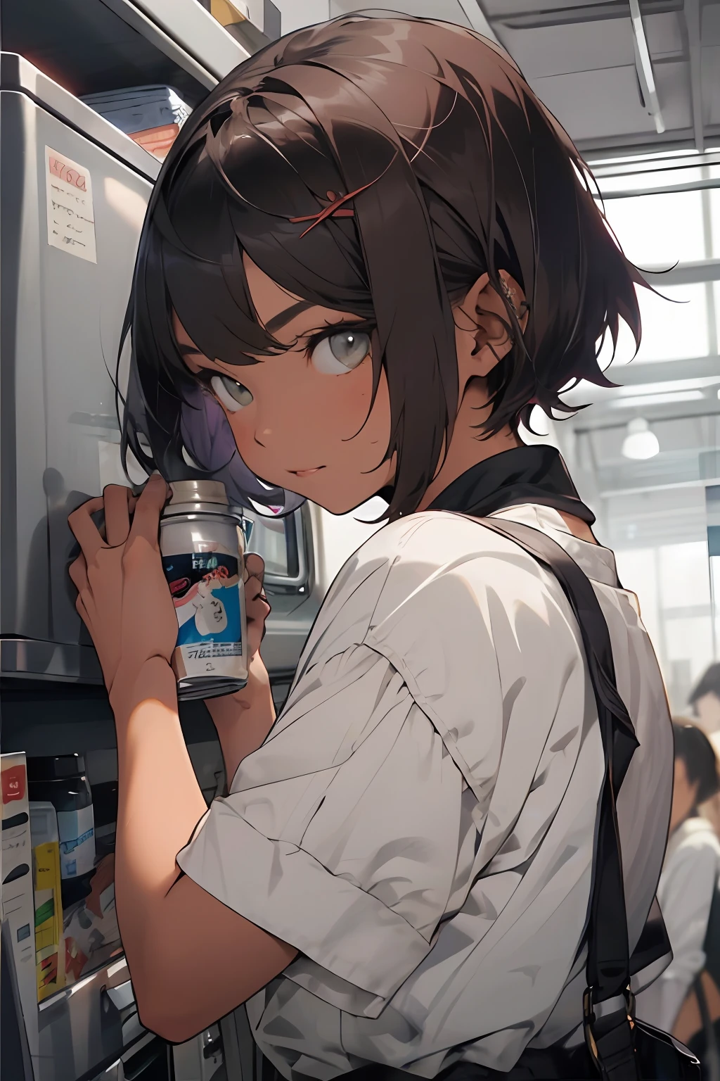 1 girl, 17, short hair, dark blond hair, slim, neko