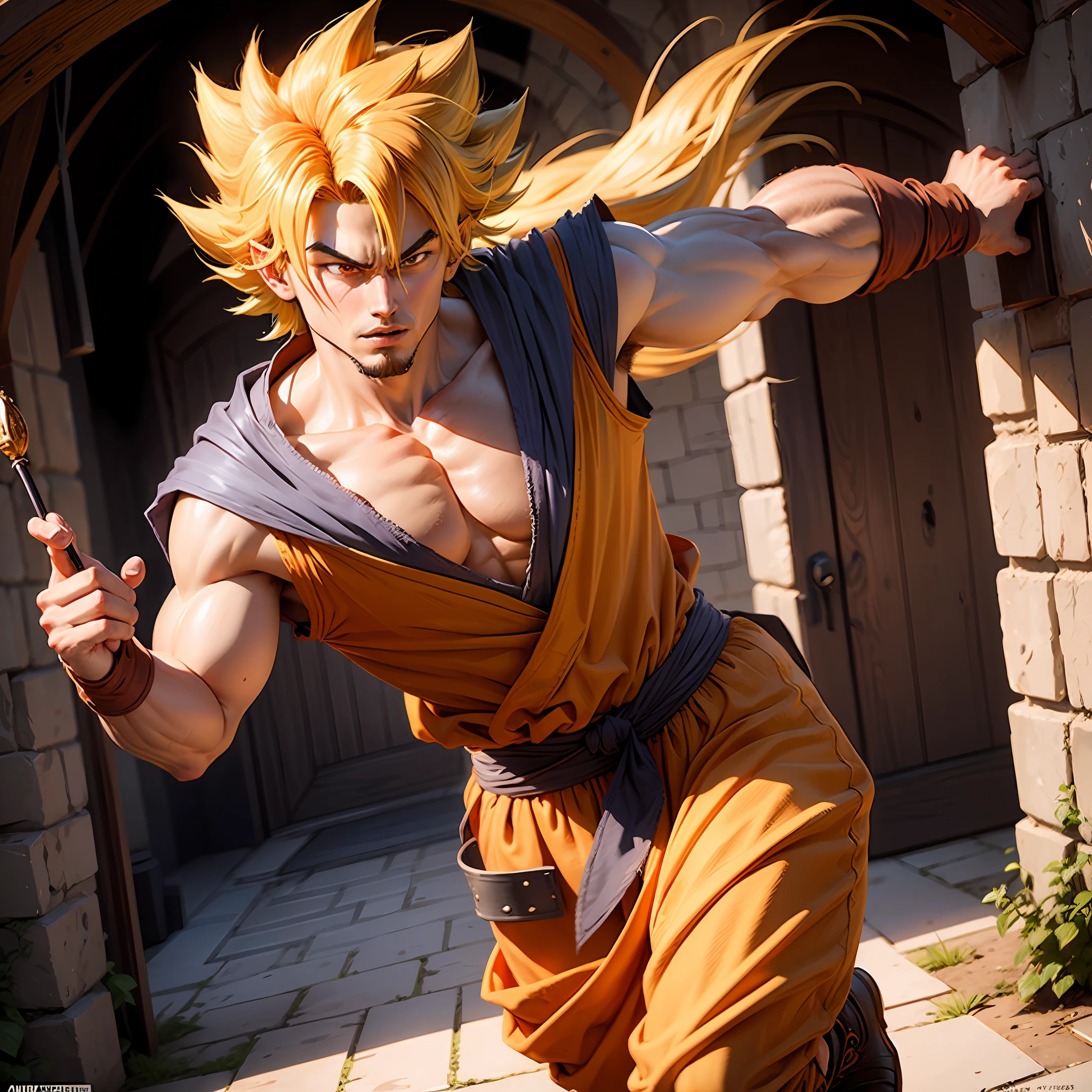 Very realistic Goku in medieval style --auto