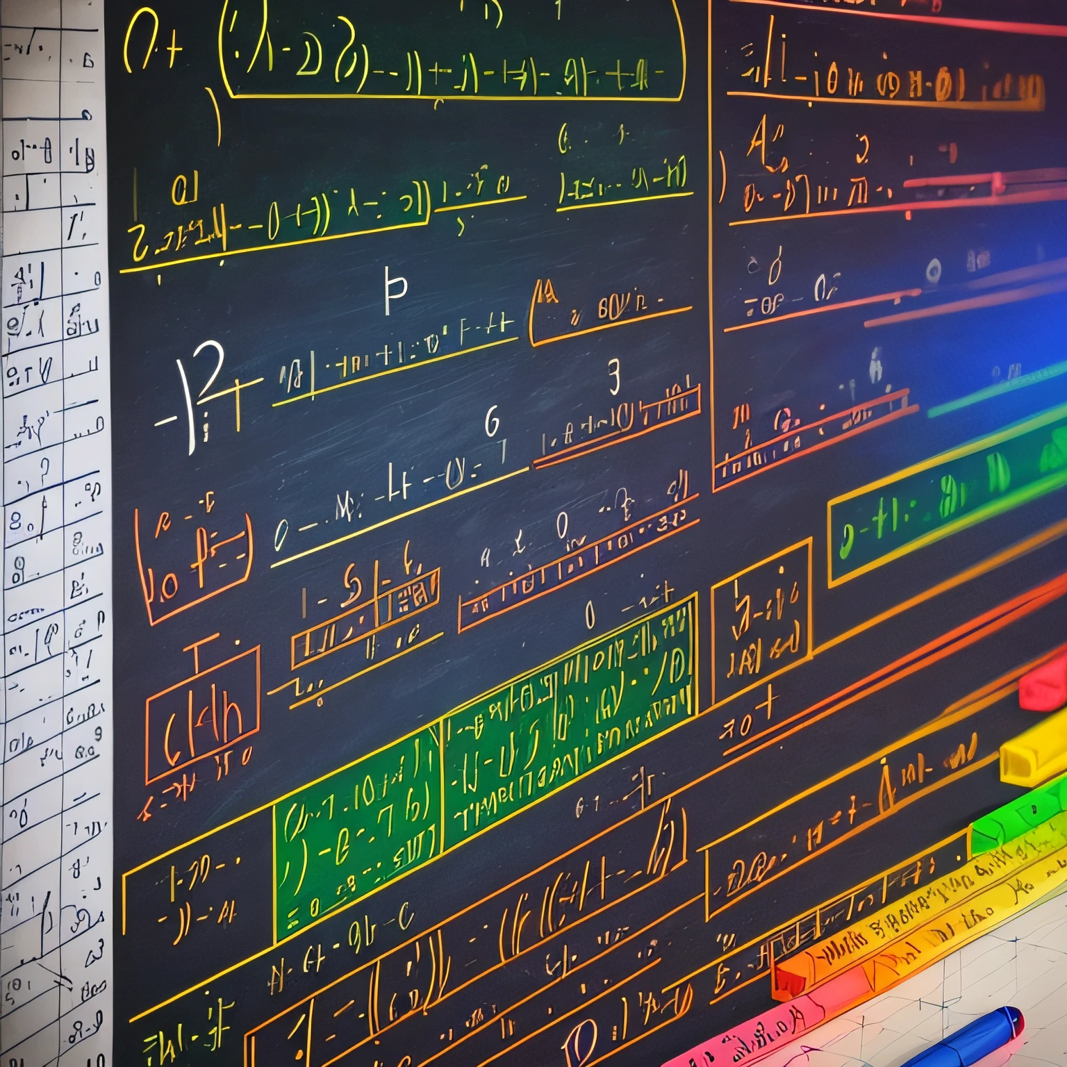 Engineering calculation on a whiteboard, with various numbers and mathematical formulas --auto
