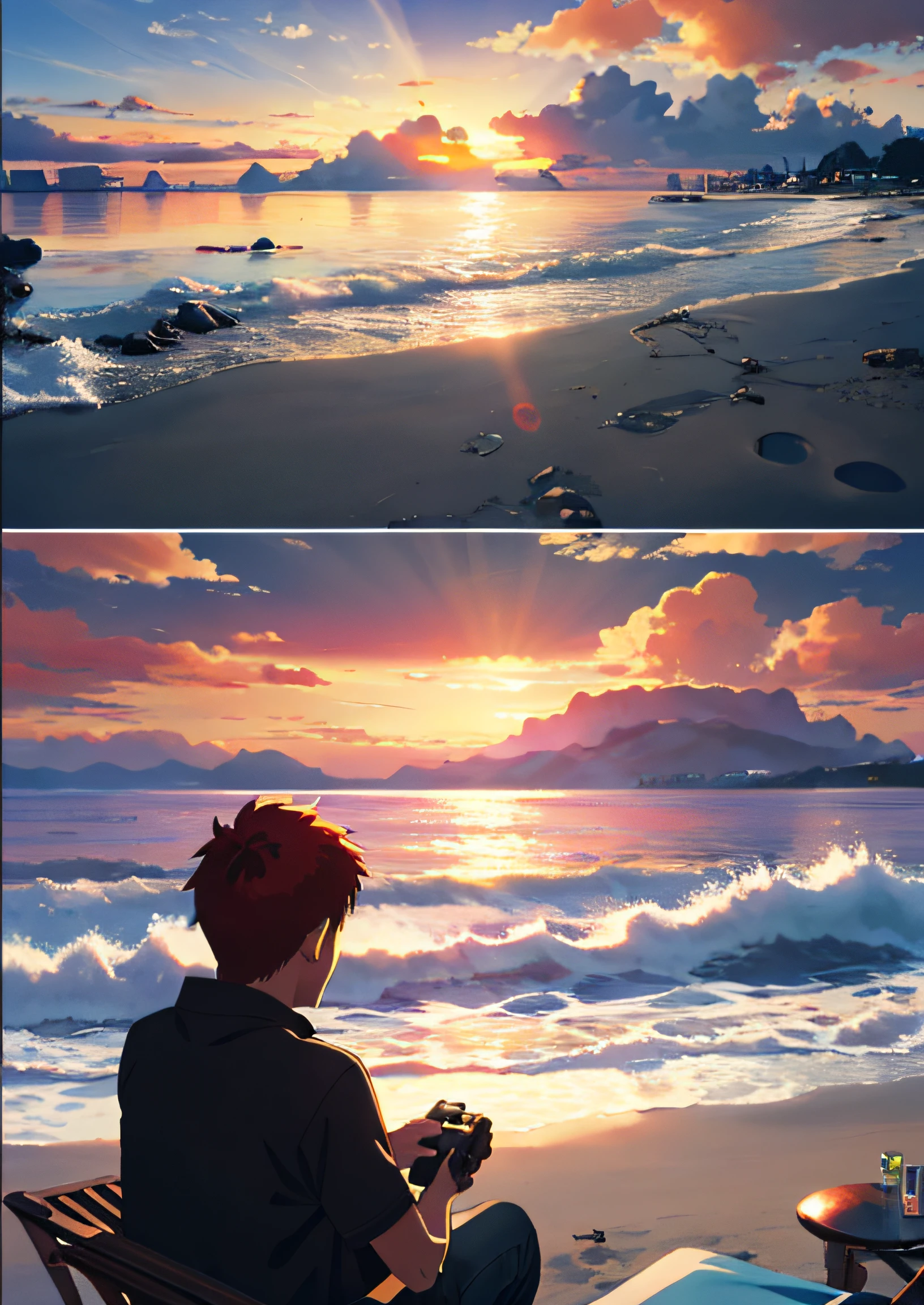 Okay, here's an example of Prompt optimized in Spanish for Stable Diffusion:

"(masterpiece, exceptional quality, amazing sunset on the beach, 1 red-haired boy enjoying video games)"