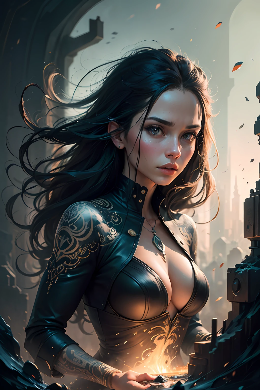 beautiful woman, Black ink flow, 8k resolution, photorealistic masterpiece by Aaron Horkey and Jeremy Mann, intricately detailed fluid gouache painting by Jean Baptiste, professional photography, natural lighting, volumetric lighting, maximalist, 8k resolution, concept art, intricately detailed, complex, elegant, expansive, fantastical, cover
