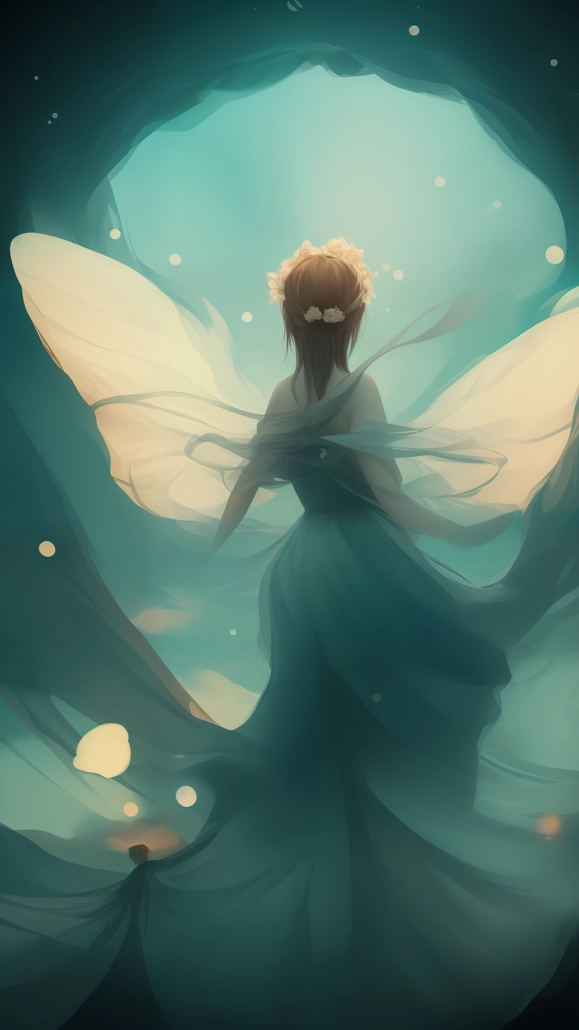 (Masterpiece, Top Quality, Official Art: 1.2), (Monochrome: 1.5), (Color), Looking at the Audience, 1 Girl, Solo, Gorgeous Background, Floating Colored Water, (2D: 1.5)