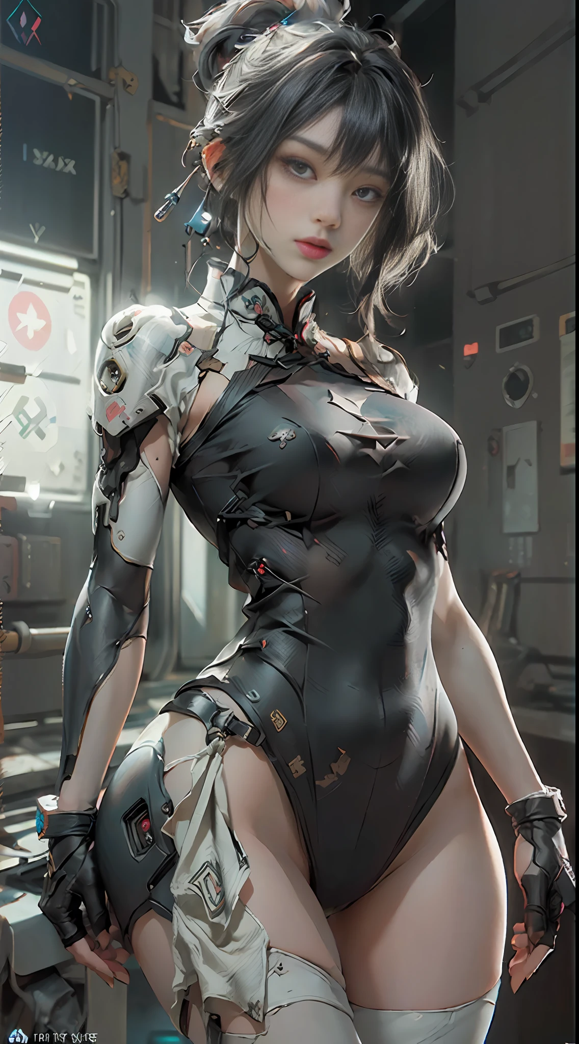 (Best Quality), ((Masterpiece), (Detail: 1.4), 3D, A Beautiful Cyberpunk Female Figure, HDR (High Dynamic Range), Satin Clothing, Ray Tracing, Black Cheongsam, NVIDIA RTX, Super-Resolution, Unreal 5, Subsurface Scattering, PBR Texture, Post Processing, Anisotropy Filtering, Depth of Field, Maximum Sharpness and Sharpness, Multi-layer Texture, Albedo and Highlight Maps, Surface Shading, Accurate simulation of light-material interactions, perfect proportions, Octane Render, two-color light, large aperture, low ISO, white balance, rule of thirds, 8K RAW,