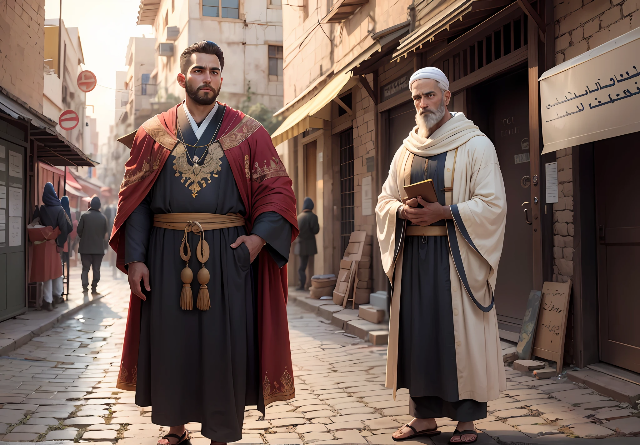 Super realistic and natural image of a 30-year-old man dressed in Bible-era clothing, specifically a robe, tunic and sandals. The man must be located in the city of Tarsus in Asia Minor during the printed times. Make sure the image has a 16:9 aspect ratio, HD and 4K resolution, and is well lit. Emphasize authentic and precise details, faithfully recreating the city's historic setting and surrounding environment. The intention is to capture the essence of the age and bring to life the figure of man in a convincing way. Please take all these elements into consideration when creating the image."