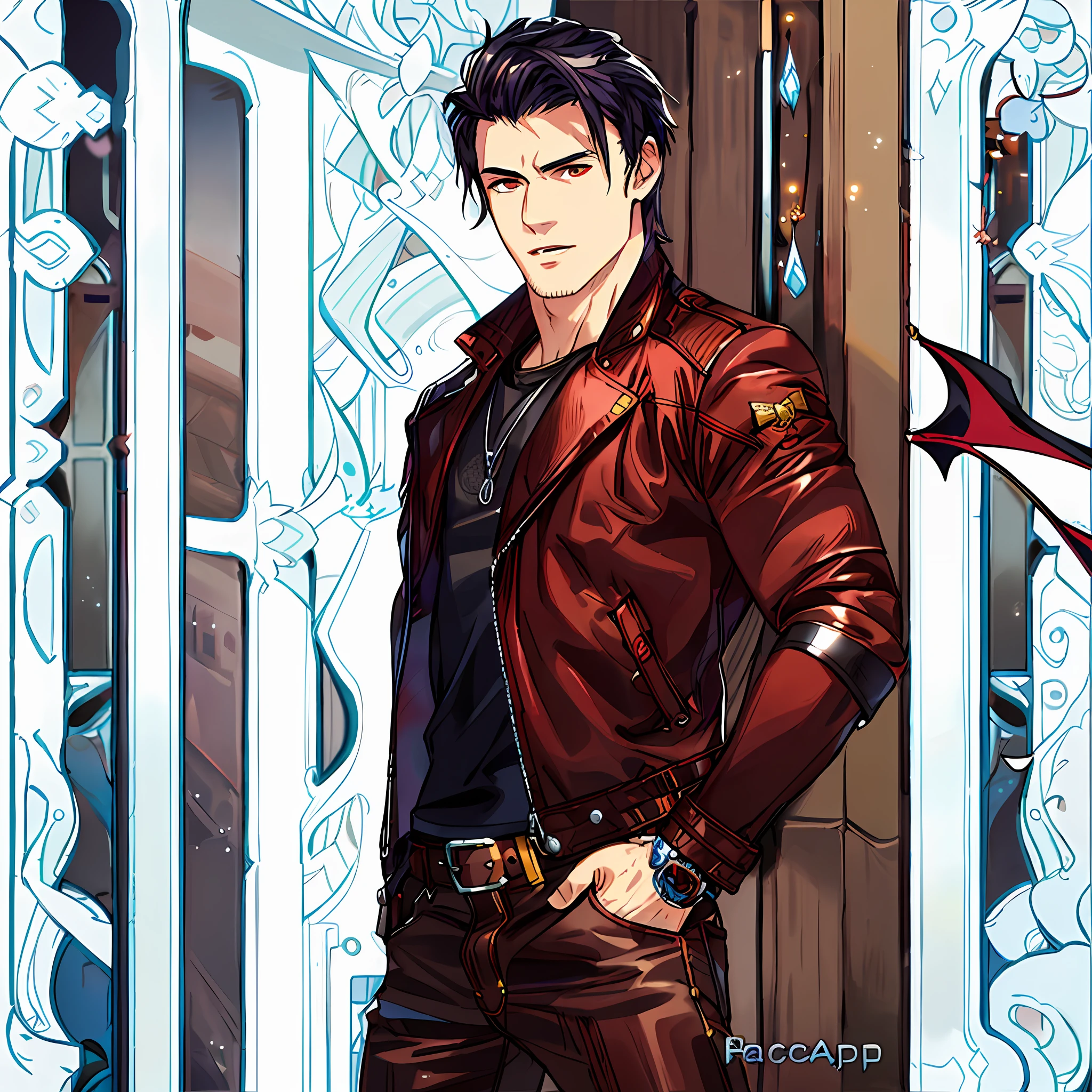 arafed man in leather jacket standing in front of a building, handsome male vampire, anime handsome man, male vampire, inspired by Adam Dario Keel, male vampire of clan banu haqim, handsome stunning realistic, handsome anime pose, profile shot, masculine pose, photorealistic artstyle, handsome male, as a character in tekken