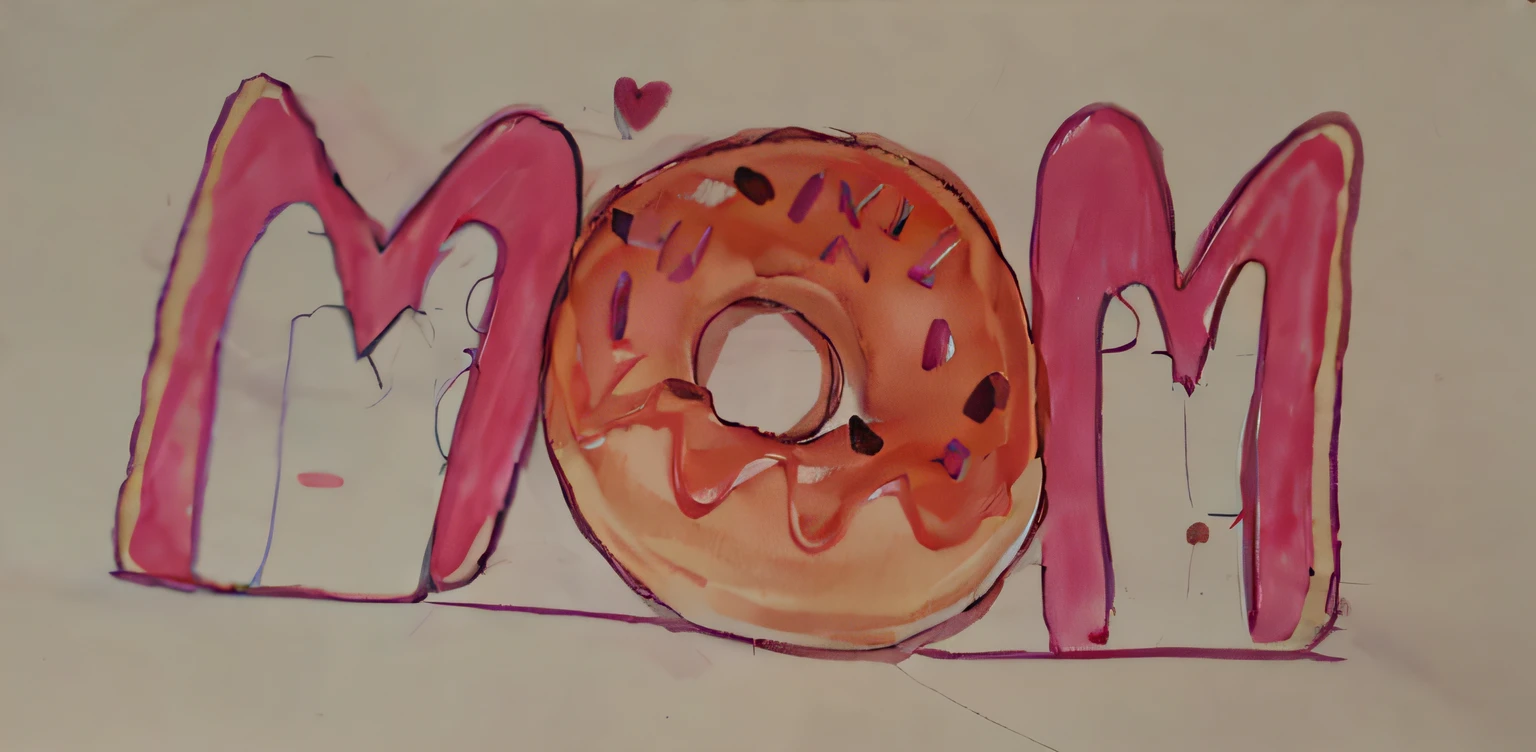 a drawing of a donut with a heart on it that says mom, pink frosted donut, donut, eating a donut, the mighty donut, by Nándor Katona, uwu, by Dóra Keresztes, by Amelia Peláez, 🪔 🎨;🌞🌄, added detail, drawn on white parchment paper