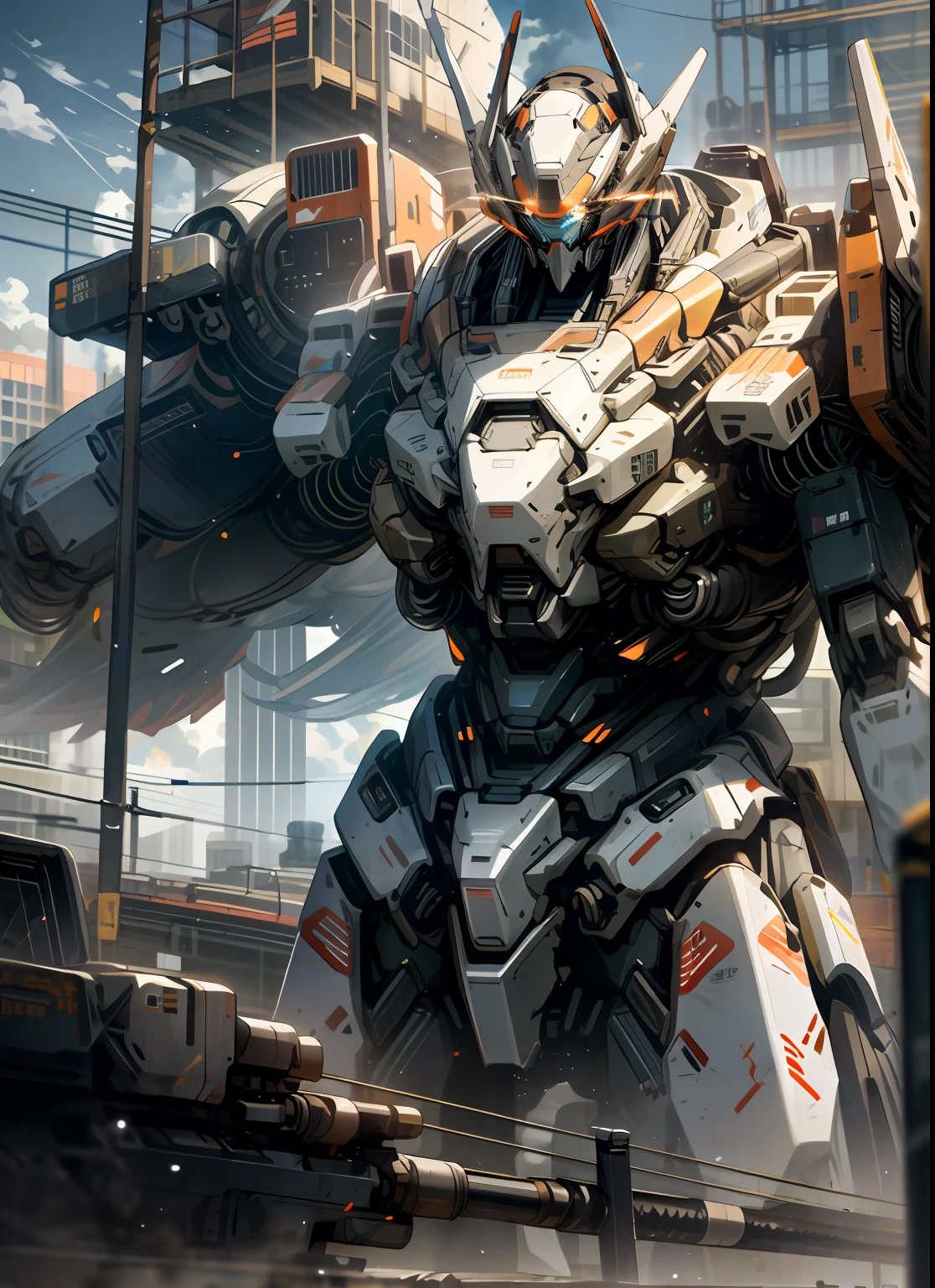 super fine concept art, extremely detailed, a heavy mech, hard surface, hawken, sci fi battlefield