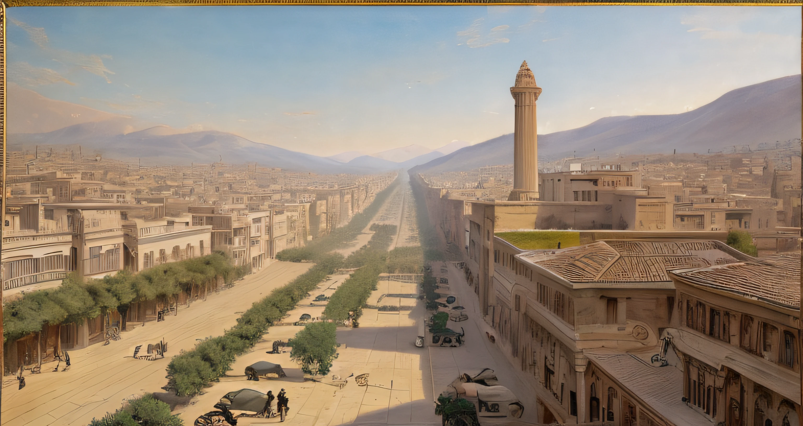 painting on canvas in the style of Alexandre Cabanel, of giants in the middle of the street, in the cities of Canaan. Alexandre Cabanel's painting, titled "Giants Among the People in the Cities of Canaan," is a work of art on canvas in the biblical style. The painting depicts the giants who lived in the old biblical city of Canaan from the time of Moses, as described in the Bible. The work of Cabanel is characterized by its use of vibrant colors and realistic details, which create an atmosphere of mystery and grandeur, masterpiece, best quality, boniano, shukezouma, fantastic composition, old Egyptian city, many buildings, detail of the sky beauty, realistic, realism