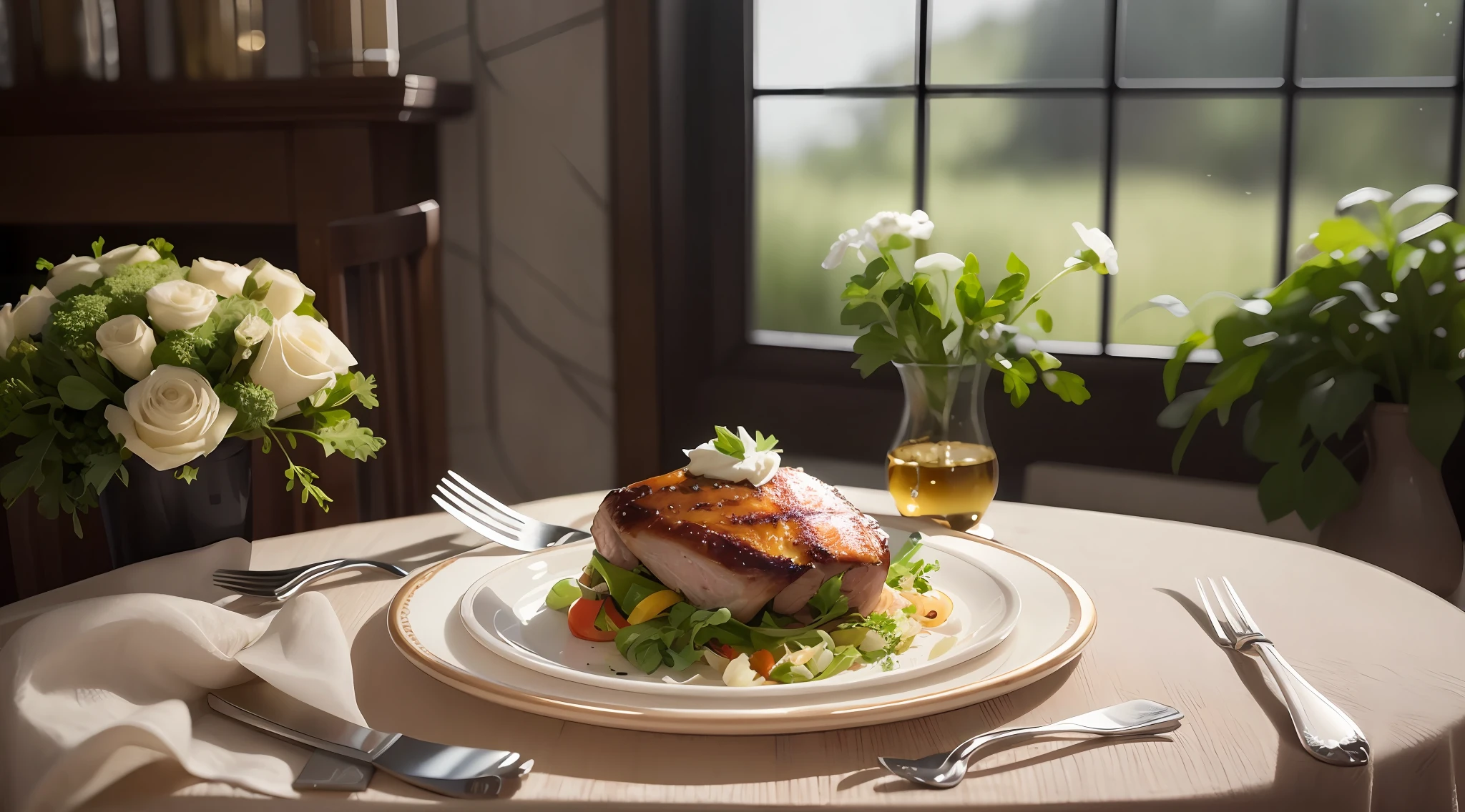 there is a plate with meat and vegetables on it on a table, professional food photography, fine dining, professional food photo, food photography gourmet, high quality food photography, shot with canon eoa 6 d mark ii, photo taken with nikon d750, photo taken with nikon d 7 5 0, by Aleksander Gierymski