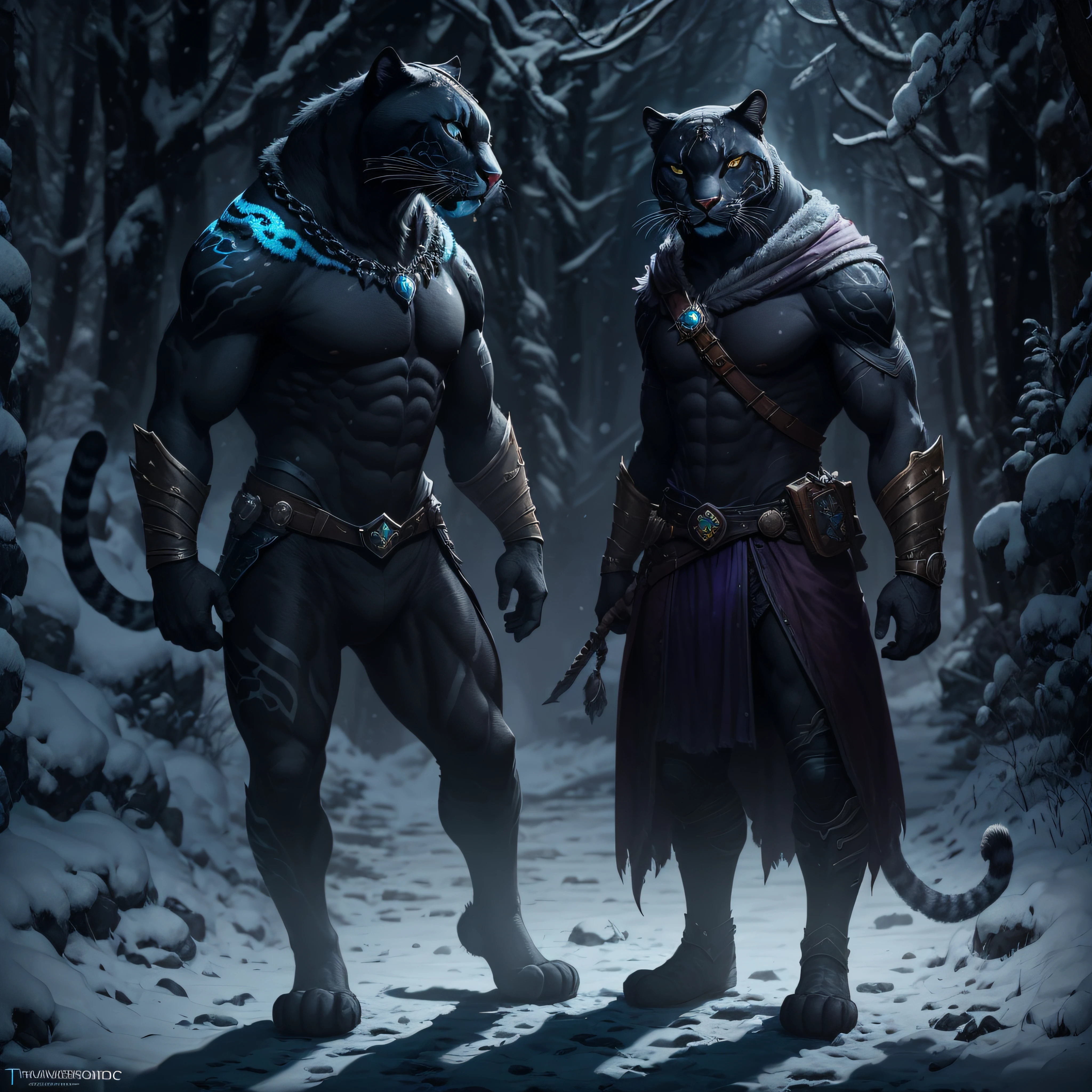full body incredibly shadow magnificent, true shadow rogue male tabaxi, D&D realistic illustration art character whit snow panther head style , sharp lense, professional photographie, 30mm lense, detail love, good quality, unreal engine 5, wallpaper, colerful, highly detailed, 8k, soft light, photo realistic,feline eyes --auto