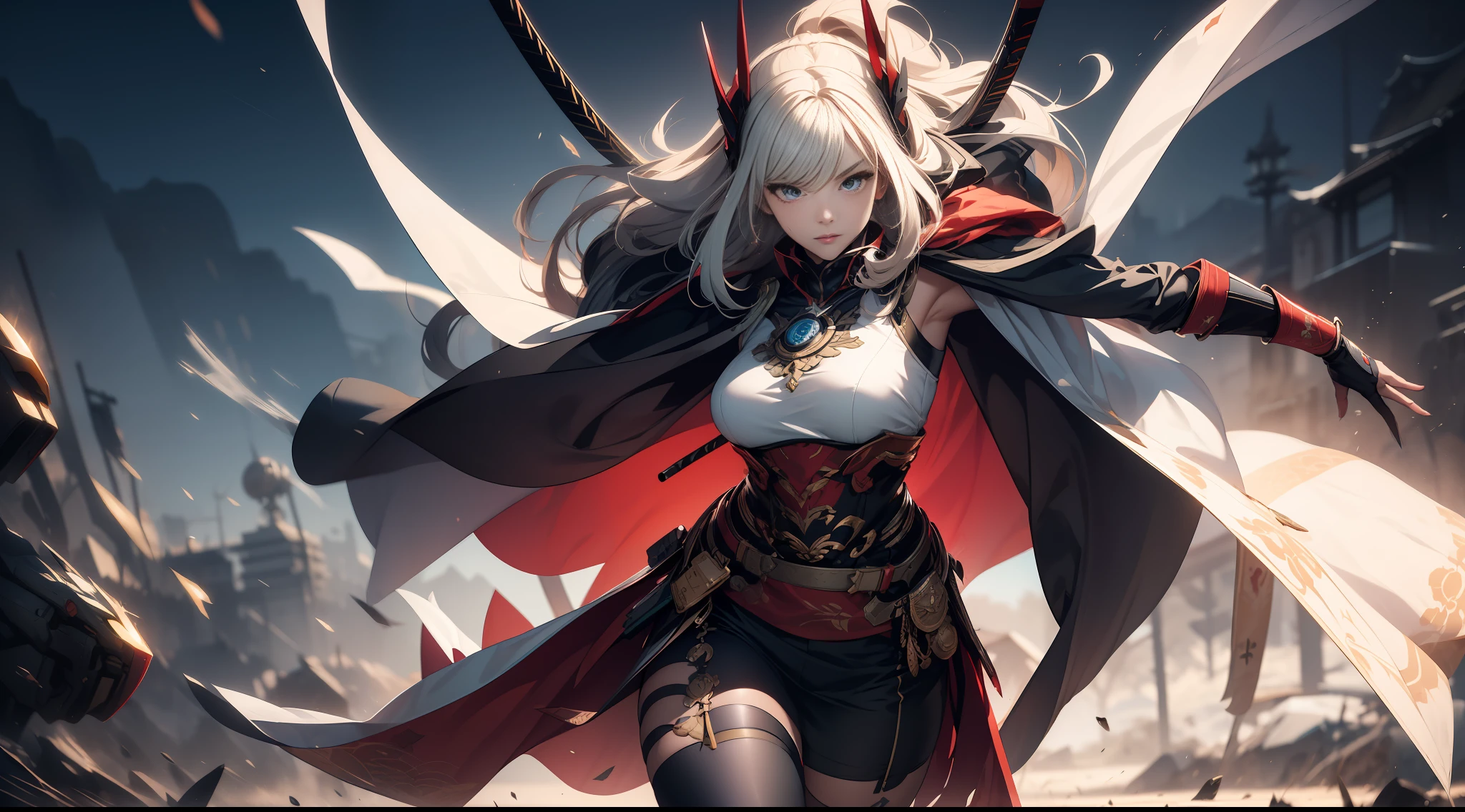 Mecha Female Samurai, Excalibur, Cloak, Doomsday, Black Tights, Super Fine Facial Features, Beauty, 8K, Wallpaper