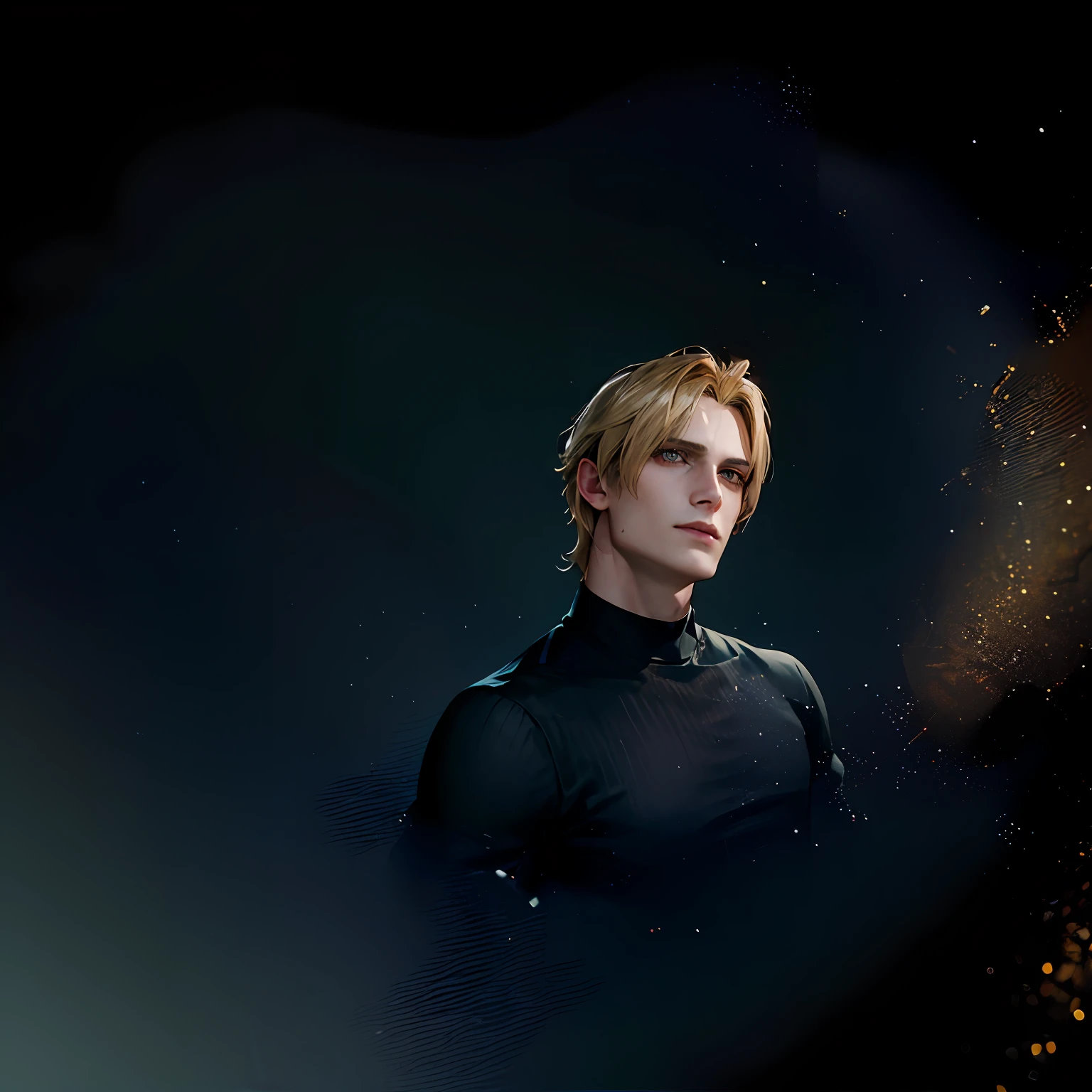 Blonde haired man with a black wetsuit style suit with no details and a black background, XQC, Avatar with a long blonde hair, Dio Brando, Johan Liebert mixed with Dante, Portrait of magical blonde prince, Johan Liebert mixed with Alucard, Human head with blonde hair, Highly detailed face, A portrait of Link, Johan Liebert, detailed beautiful face --auto