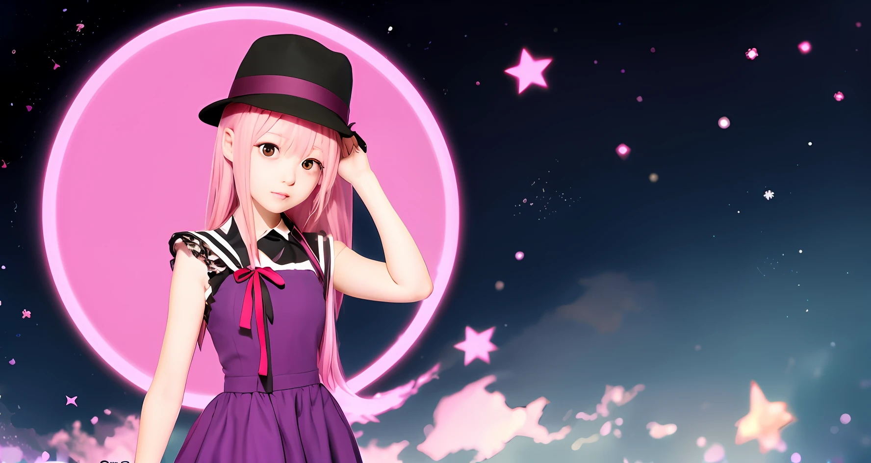 a woman in a hat and dress holding a pink circle, yuruyuri, chiho, reisen udongein inaba, anime girl named lucy, mihoyo art style, yukio - e, yuyushiki, anime moe artstyle, touhou character, lolish, shalltear from overlord, misato katsuragi