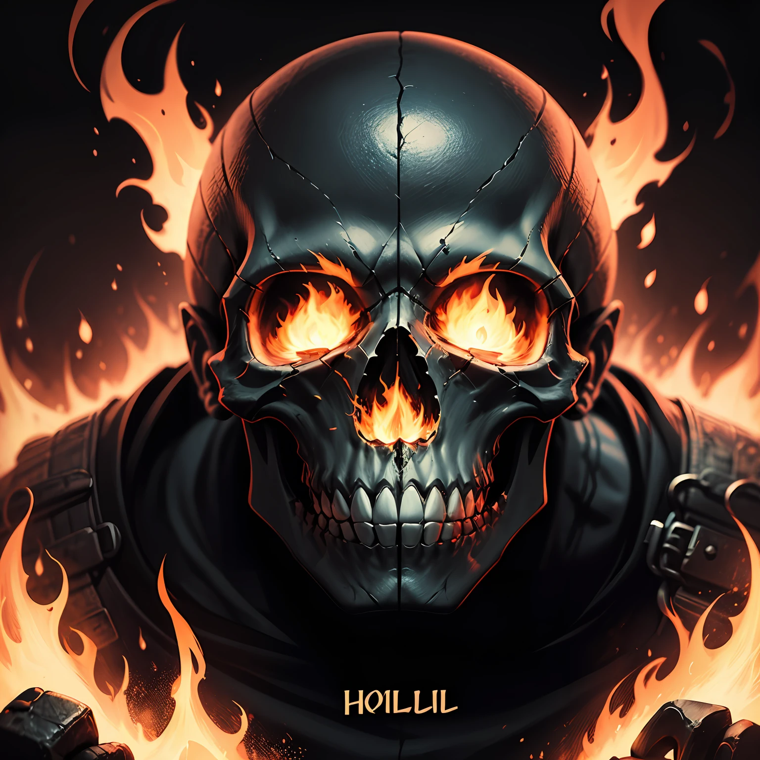 Human Skull logo with dark fire with text written Black Burn --auto