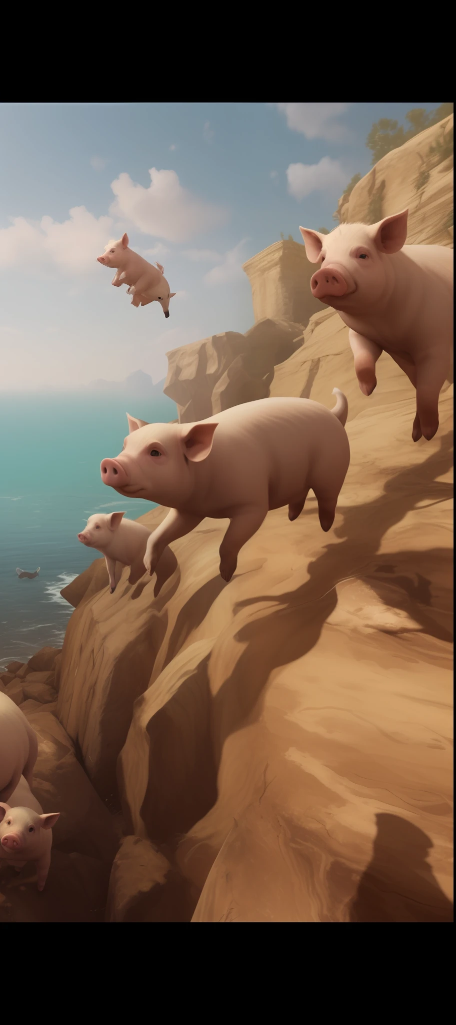 "(extremely detailed CG unity 8k wallpaper, masterpiece, best quality, ultra-detailed), (best lighting), (several pigs, jumping)."