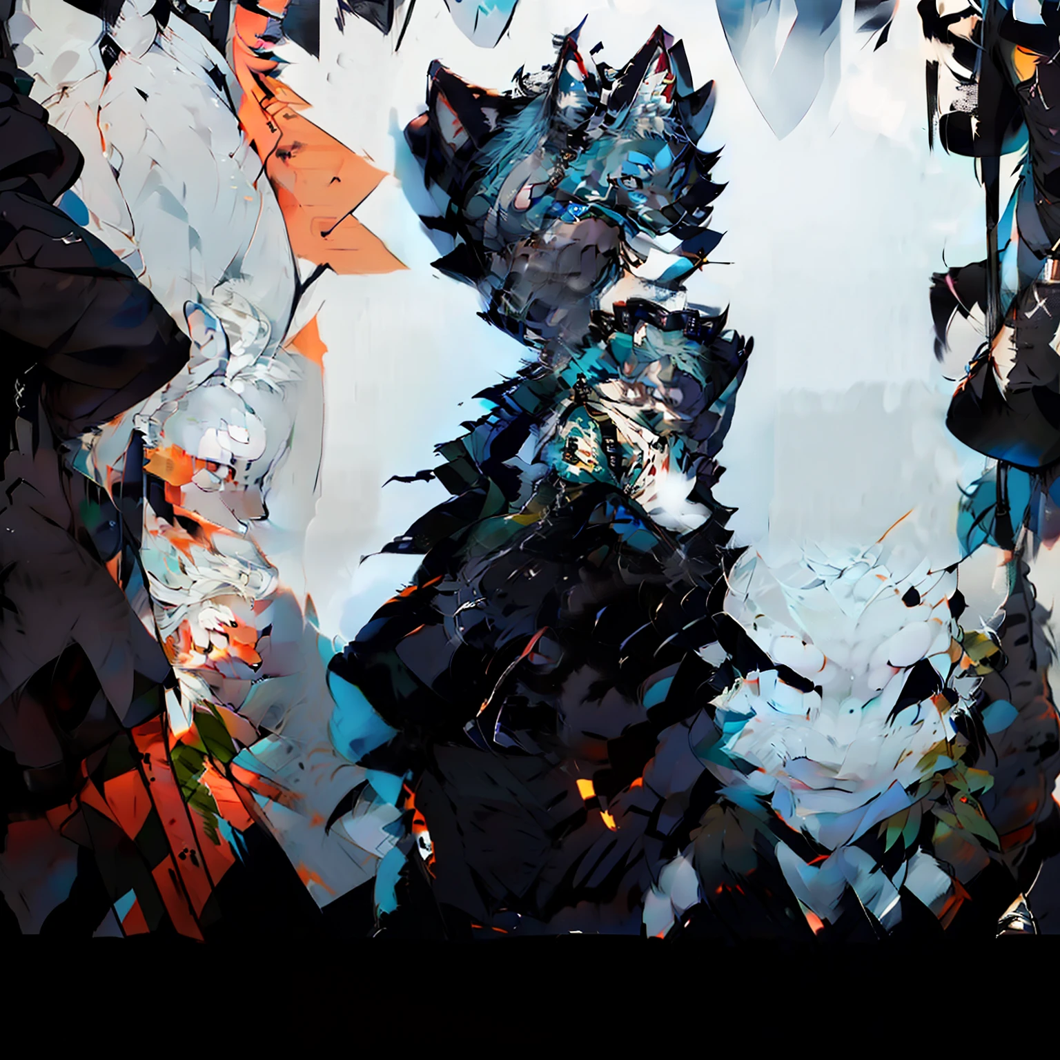 HD, high quality, 8k, (anthro, fluffy fur, character focus:1.1) furry, anthro black wolf boy, street style, solo, concept art, full height, character design, character reference, digital art