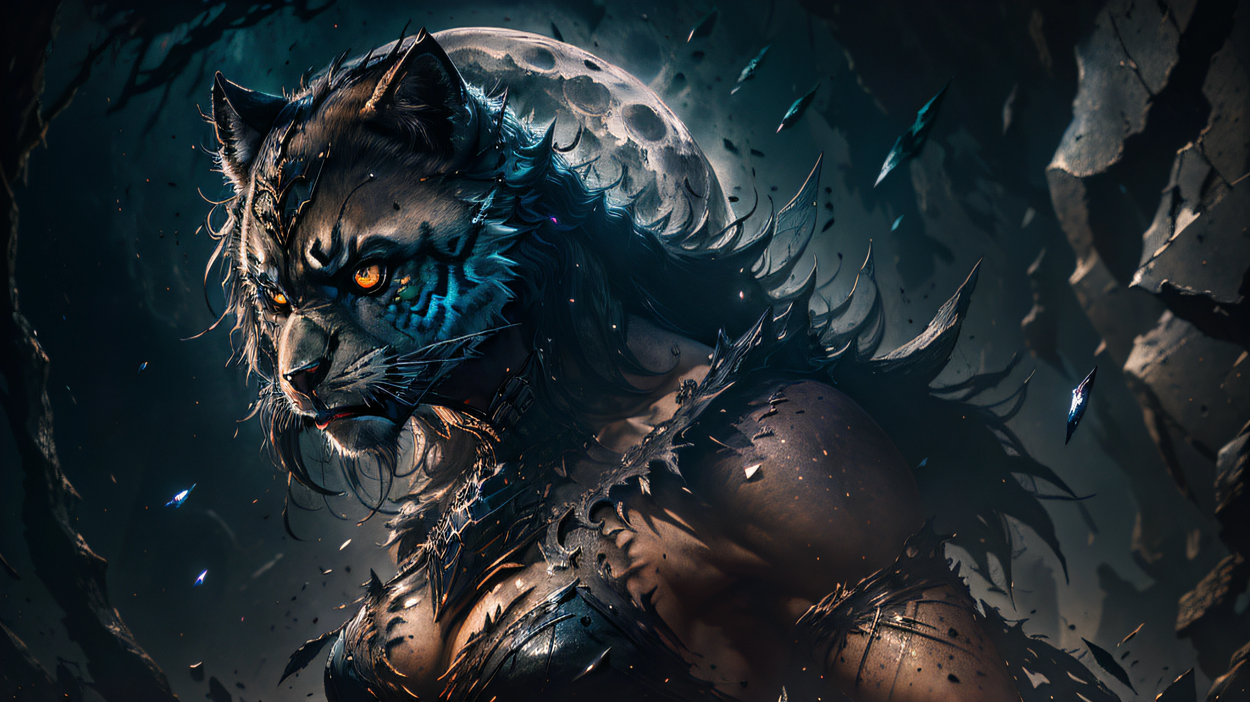 full body incredibly shadow magnificent, true shadow rogue male tabaxi, D&D realistic illustration art character whit snow panther head style , sharp lense, professional photographie, 30mm lense, detail love, good quality, unreal engine 5, wallpaper, colerful, highly detailed, 8k, soft light, photo realistic,feline eyes --auto