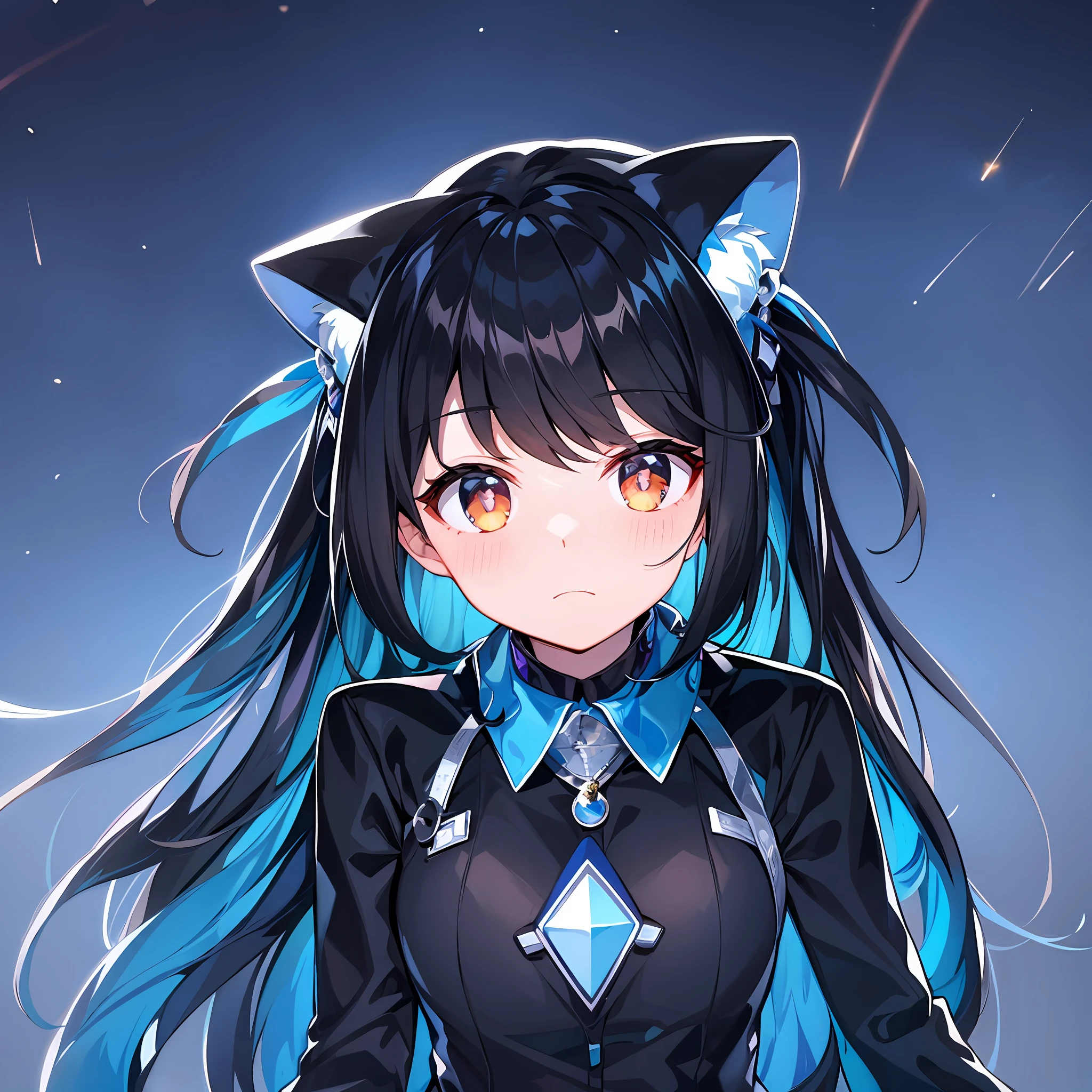 black hair, space backdrop, big moon,