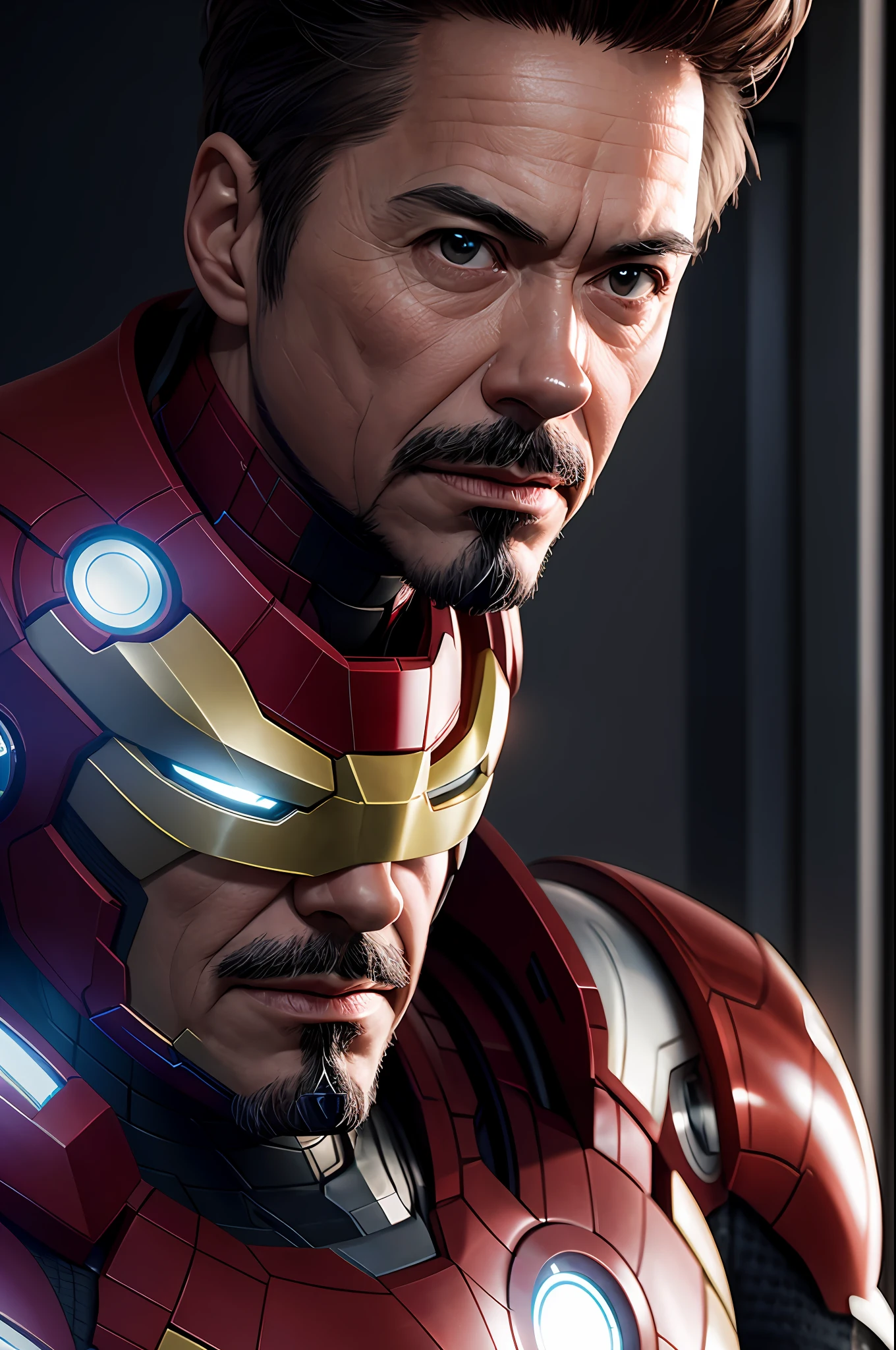 Marvel, Old man Tony Stark, realistically, dynamic lights, old, gray stubble, full shoot, (extremely detailed CG unity 8k wallpaper), trending on ArtStation, trending on CGSociety, High Detail, Sharp focus, dramatic, photorealistic