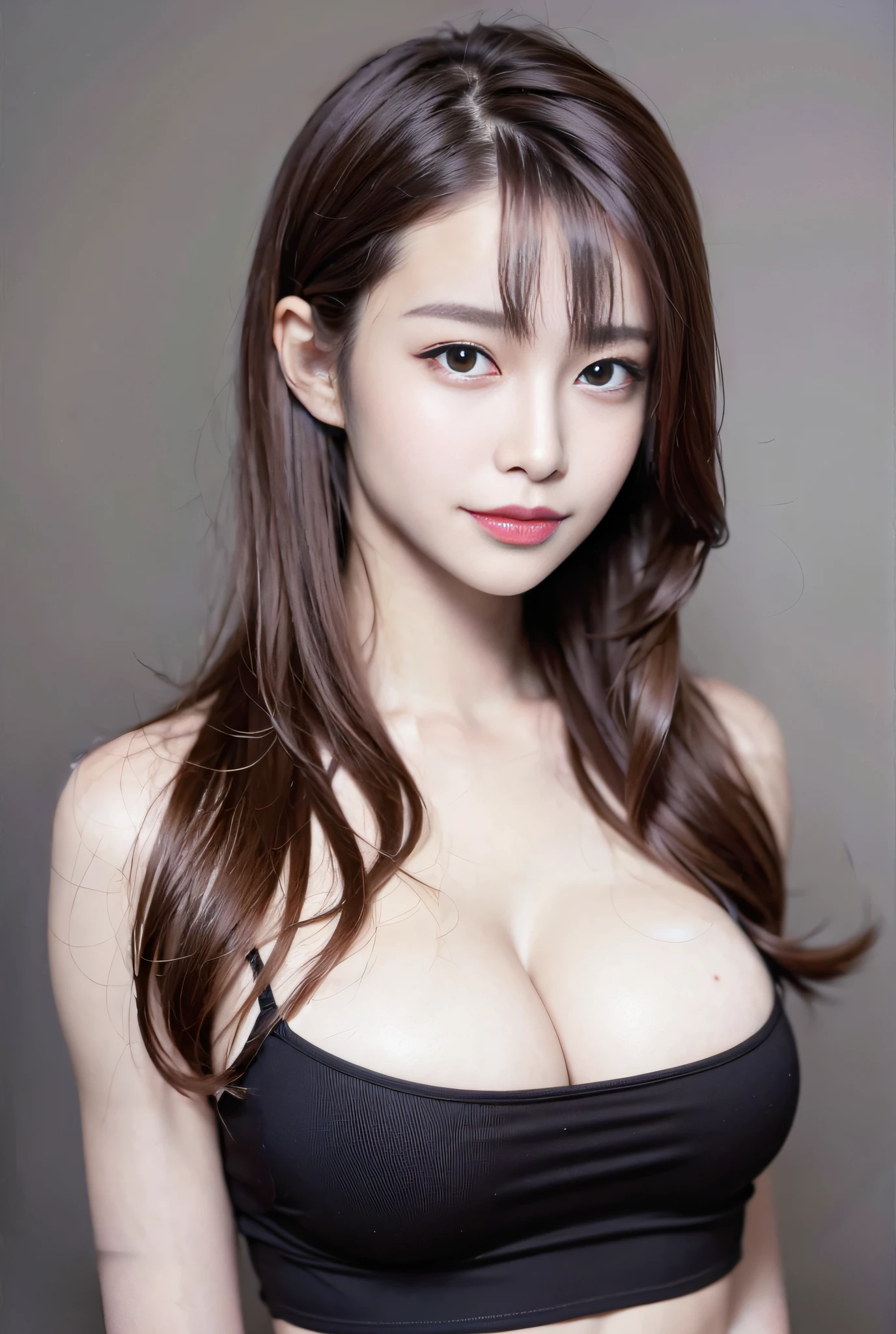 semi-long hair, semi-long cut, bright brown hair,