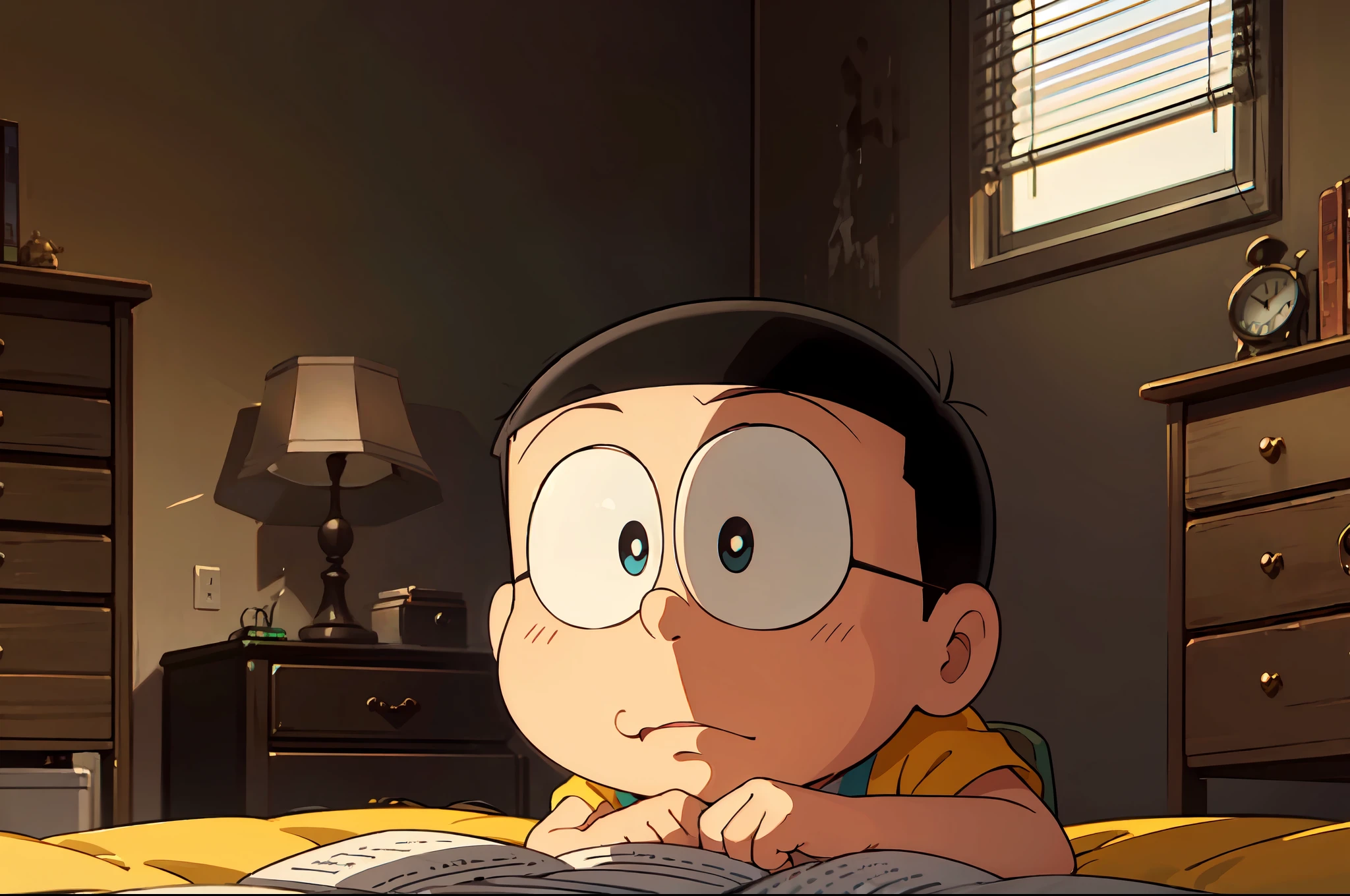 Masterpiece, best quality, high quality, extremely detailed CG unity 8k wallpaper, a scene in nobita's bedroom, nobita's cupboad, doraemon, warm atmosphere, depth of field, HDR, chromatic aberration, photorealism, very detailed, trending on artstation, trending on CGsociety, intricate, high detail, dramatic, midjourney art