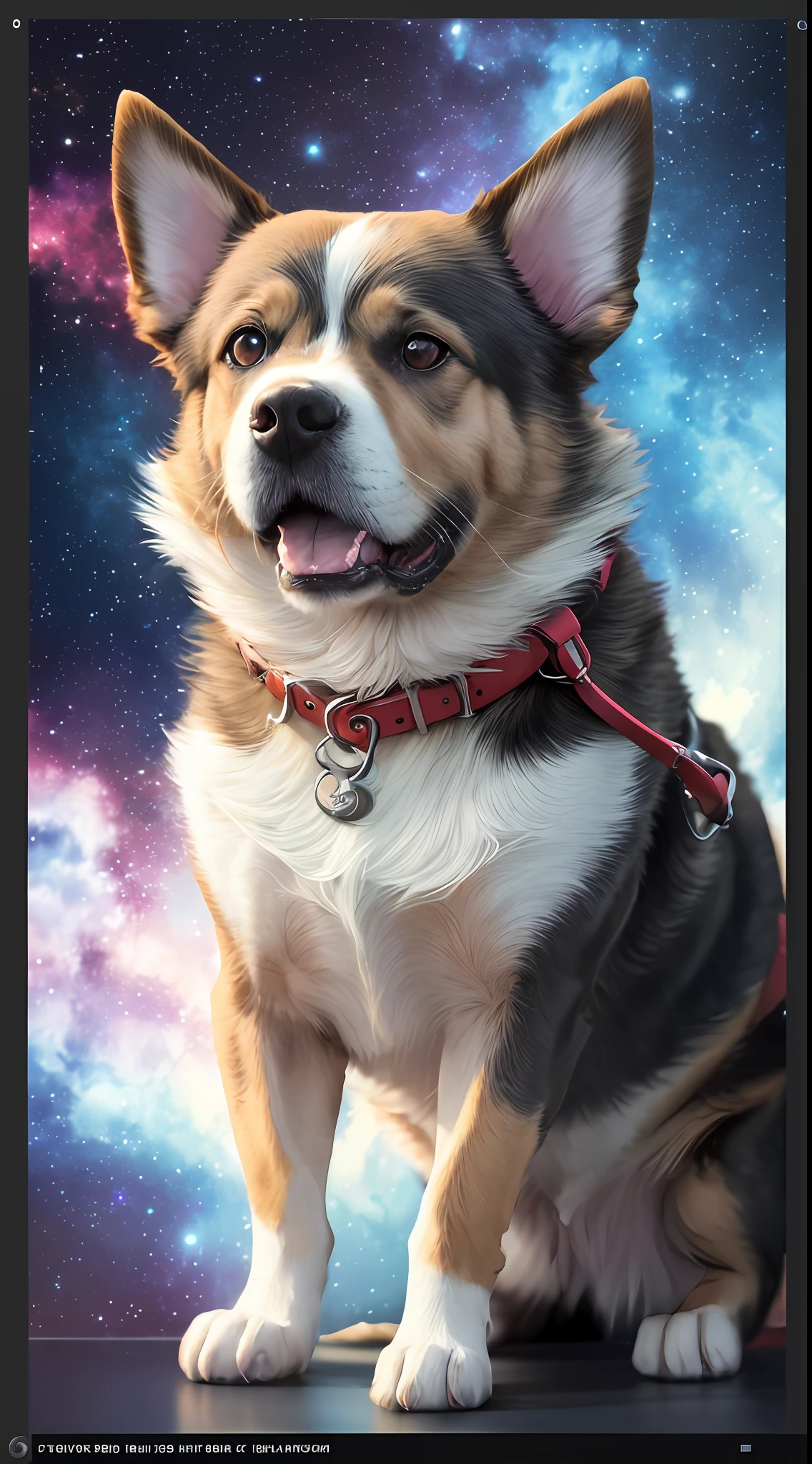 An image of a futuristic dog, in high definition, 8K, with cosmic background, with chromatic aberration --auto --s2