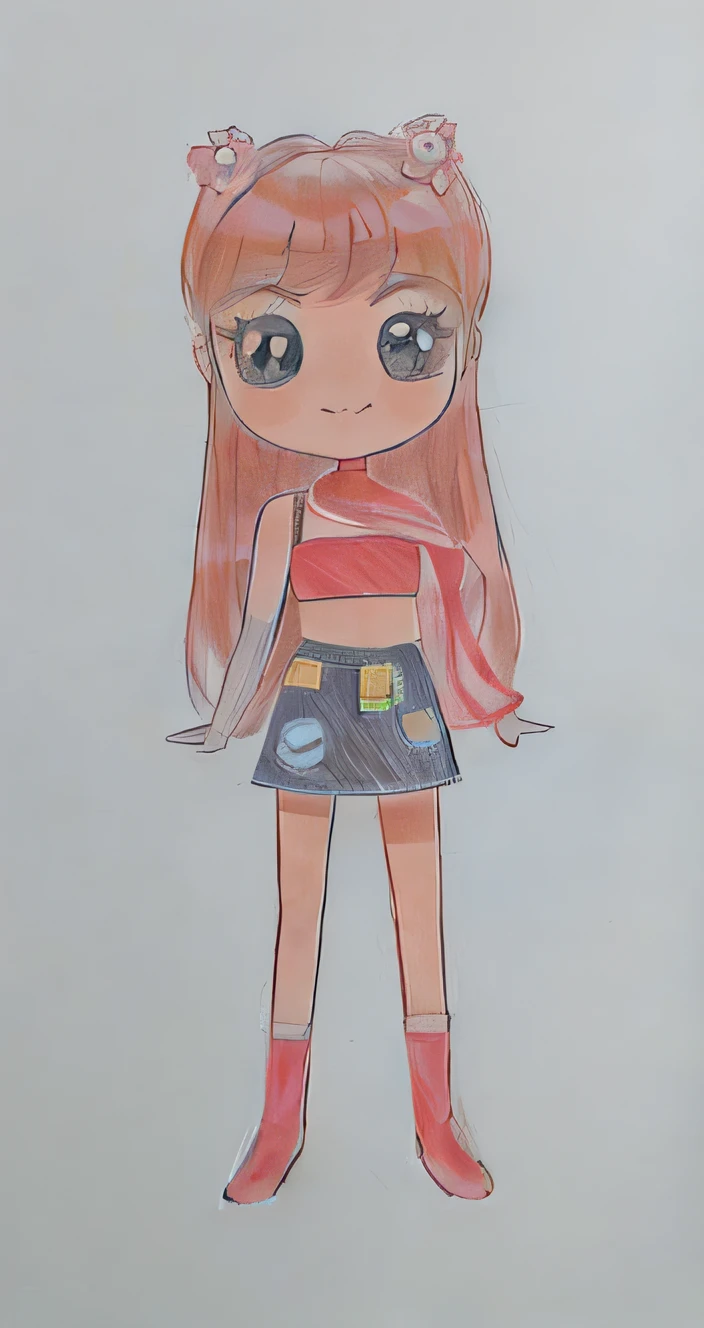 drawing of a girl with a red top and black skirt, full body portrait of a short!, full body picture, chibi girl, full body!, !!full body portrait!!, colored drawing, full body adoptable, cartoonish cute, with out shading, single character full body, colored sketch, chibi style, inspired by Olivia Peguero, full body character drawing