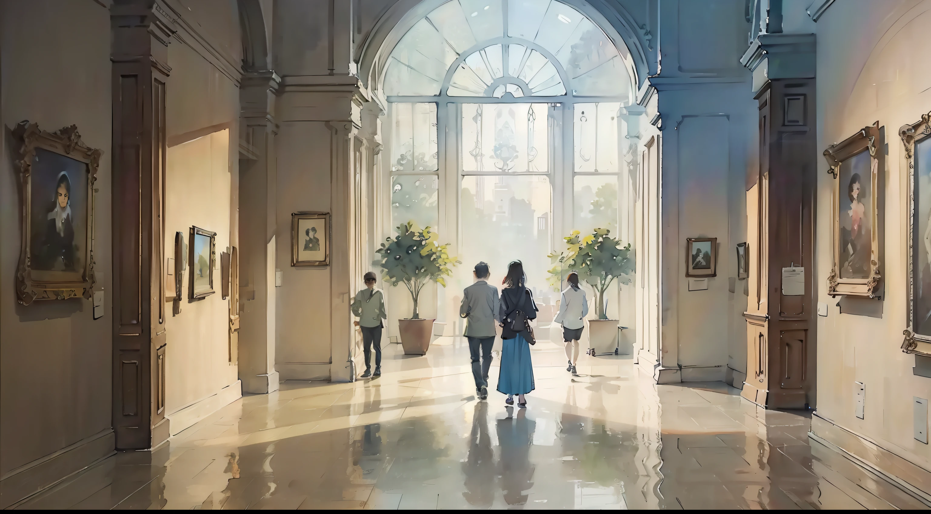 Watercolor, Museum of Contemporary Art, inside the building, few people