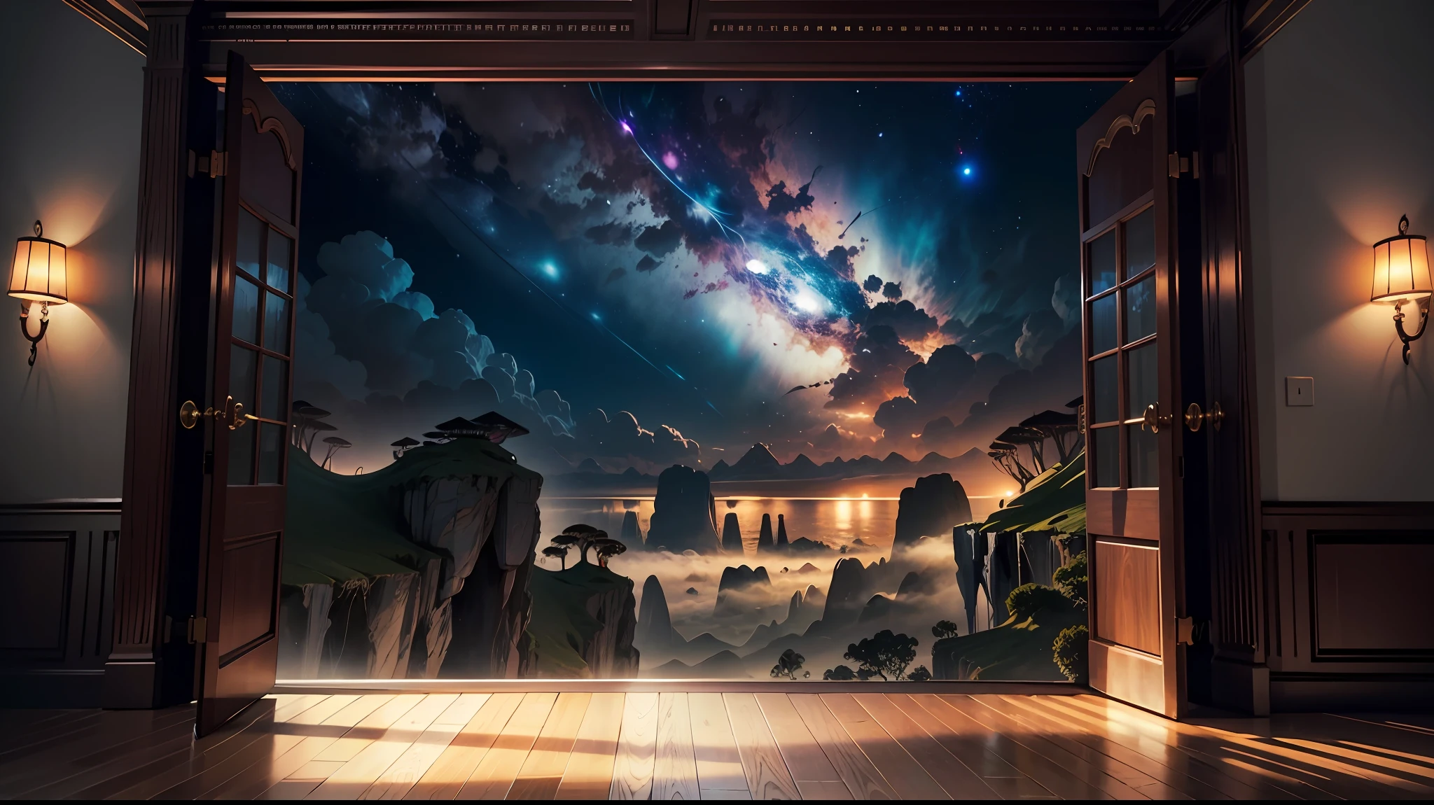 Interstellar ship panel with window showing universe --auto