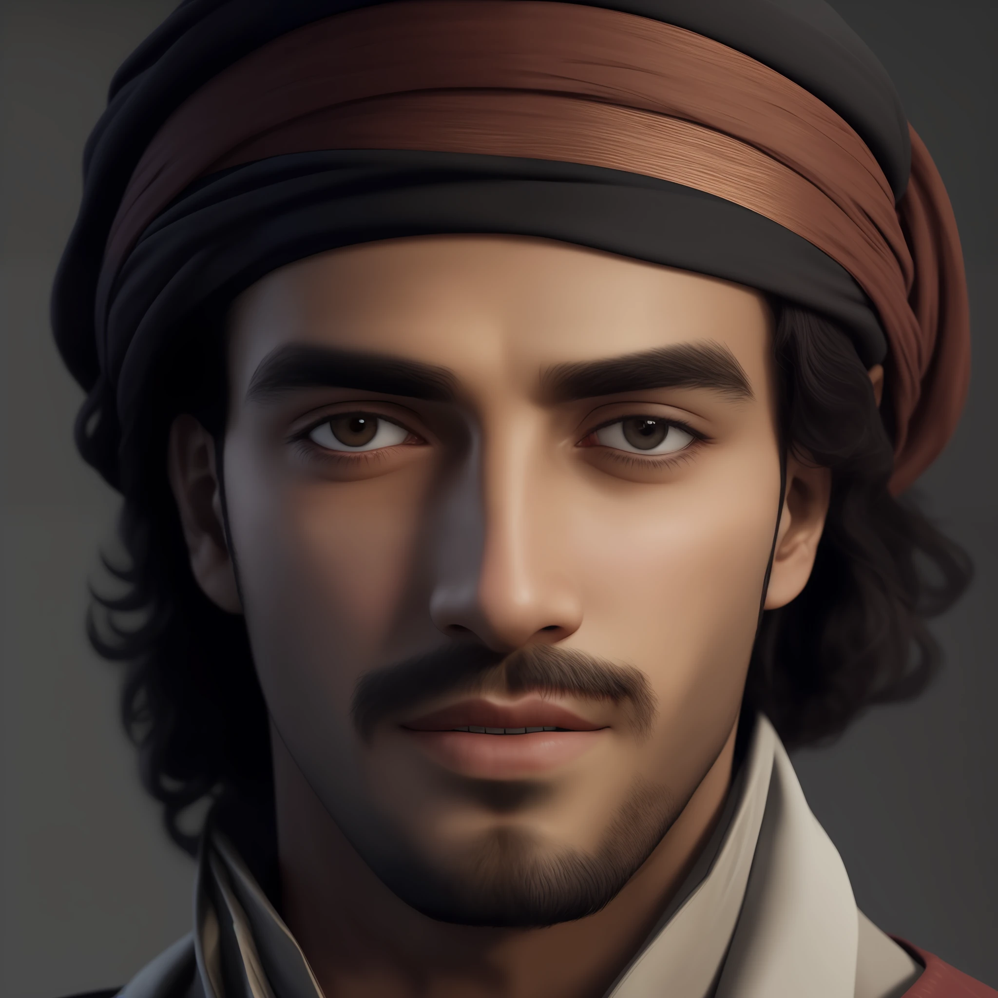 arafed man with a turban and scarf on his head, portrait of bedouin d&d, handsome prince of persia, brown skin man egyptian prince, 8k portrait render, middle eastern skin, arab man, 8k highly detailed face, handsome detailed face, arab man light beard, highly detailed vfx portrait of, realistic restored face, handsome stunning realistic --auto
