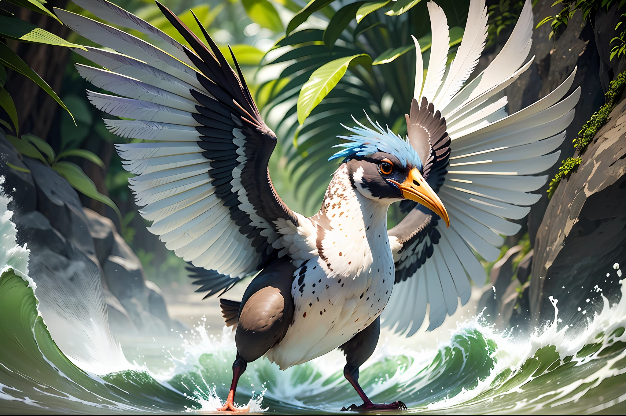 a sequence of the torogoz national bird of El Salvador, commonly called talapo swooping into the water in sequential order to pick up fish from the water, hyper-realistic, extremely real plumage, ultra-realistic details, front view, 32k, Ultra HD, wide aperture photography, nature photography --auto --s2