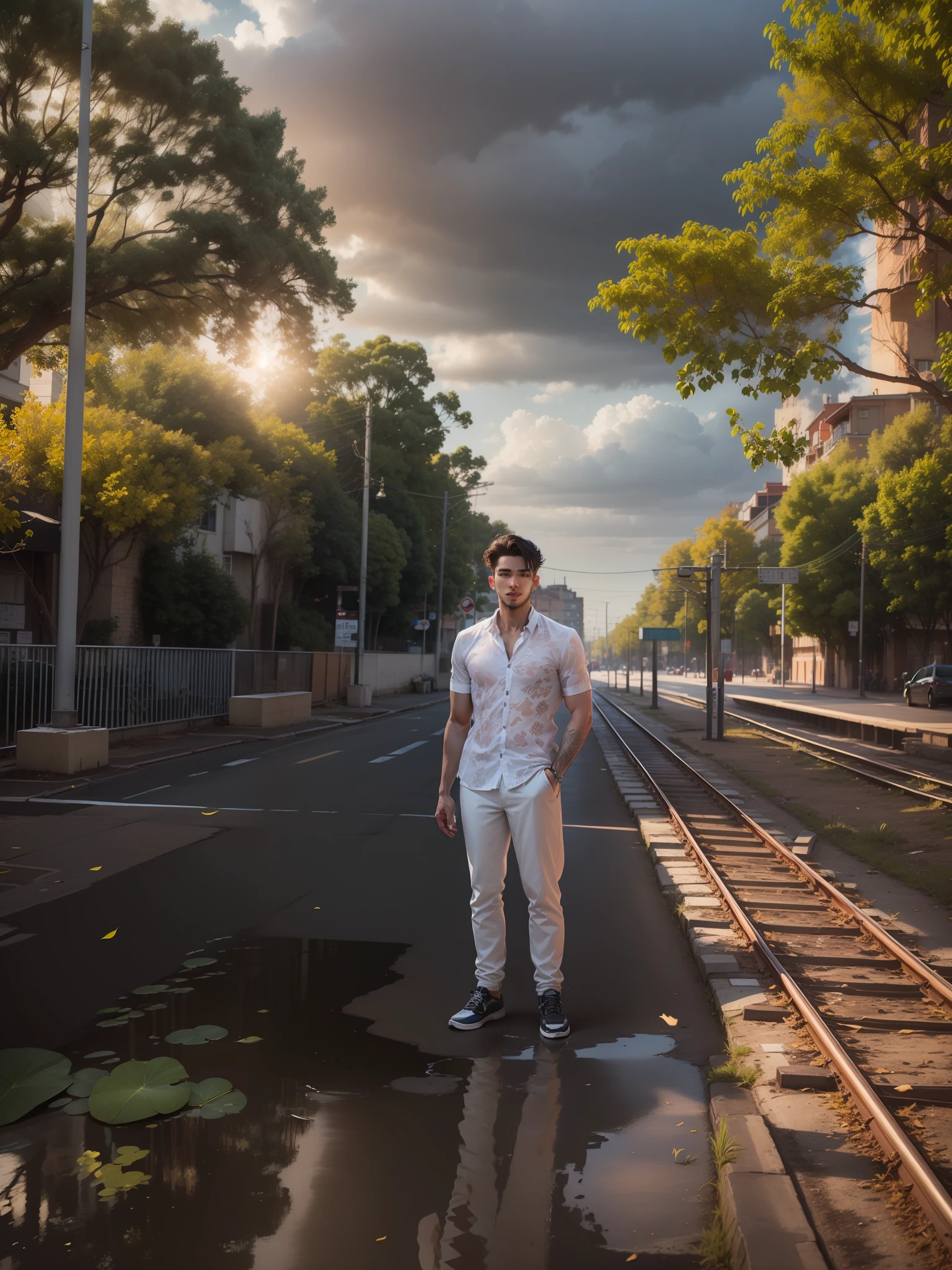 Handsome boy, 8k, ultra realistic, white shirt, age 20,baerd