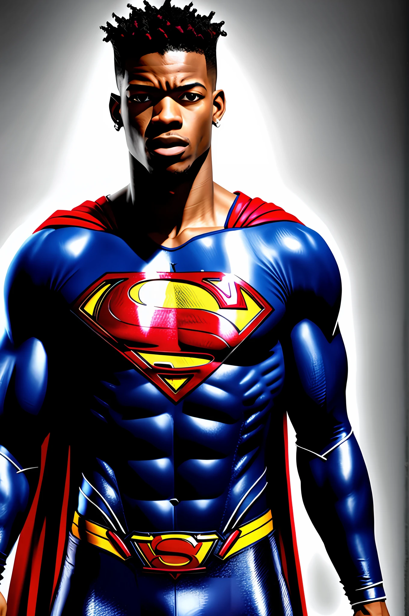Jimmy Butler as professional photo superman with strong black skin flown