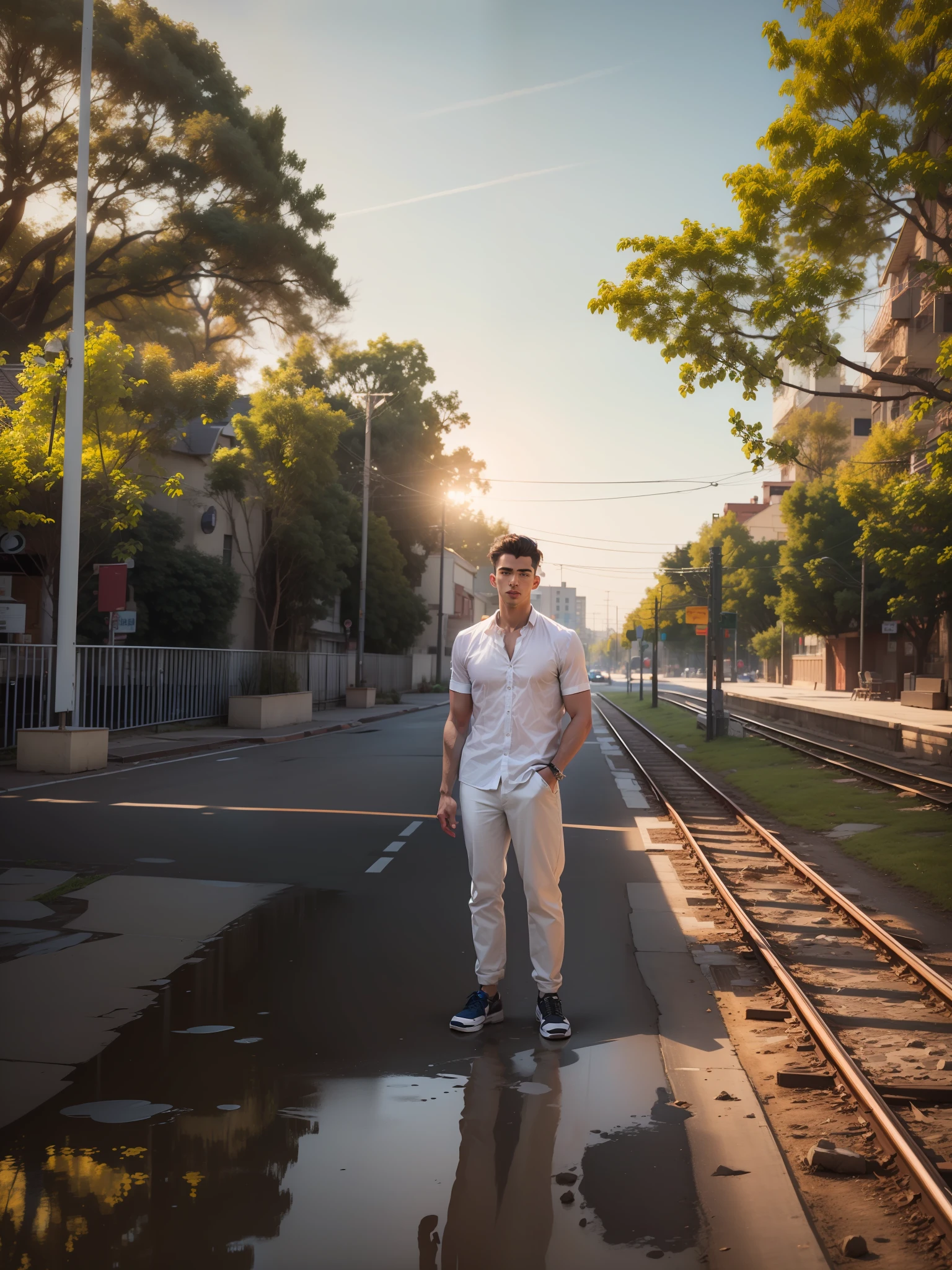 Handsome boy, 8k, ultra realistic, white shirt, age 20,baerd