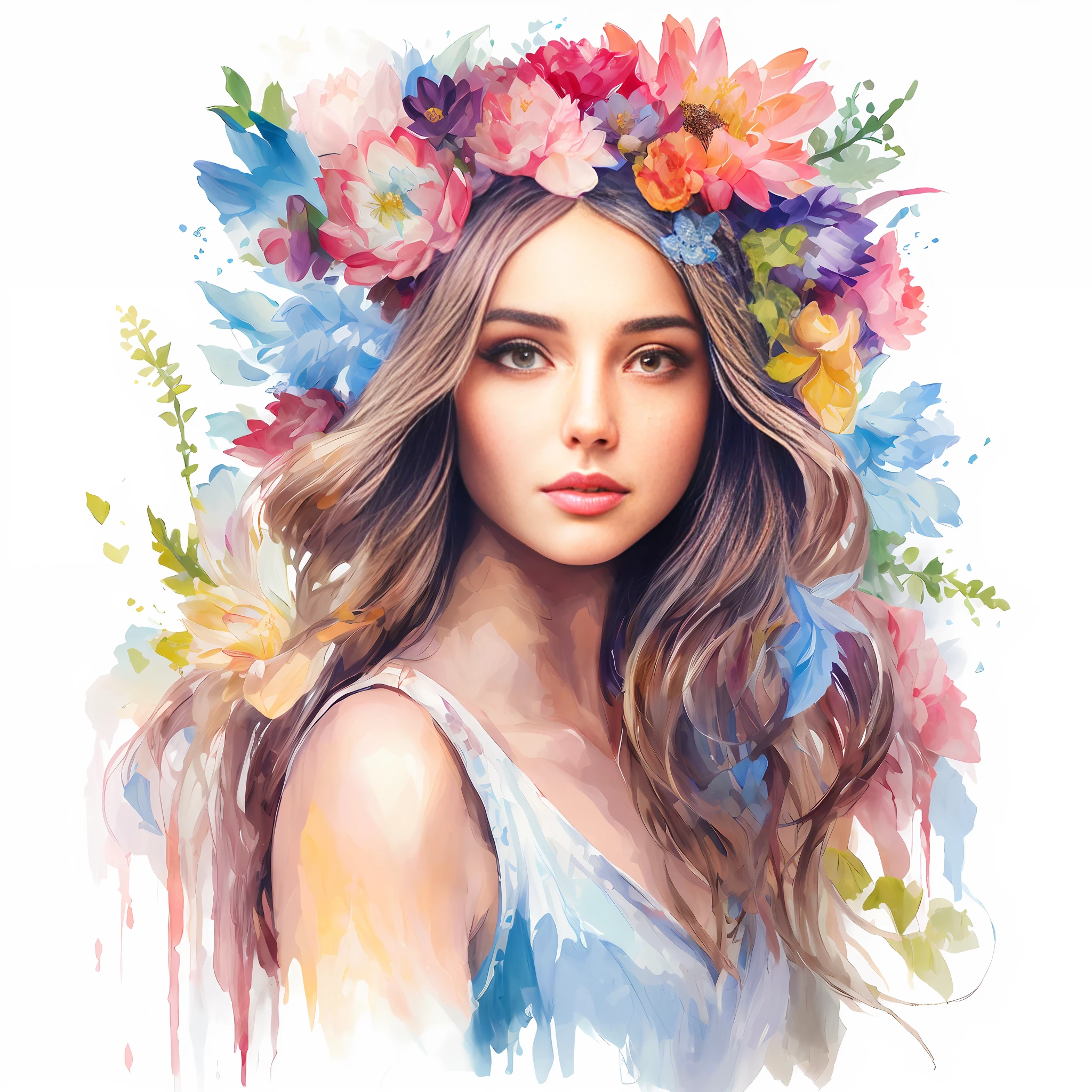 painting of a woman with flowers in her hair, beautiful art uhd 4 k, beautiful gorgeous digital art, a beautiful artwork illustration, beautiful digital artwork, beautiful fantasy portrait, beautiful fantasy art portrait, lotus floral crown girl, painting of beautiful, gorgeous digital art, beautiful digital illustration, beautiful digital art, exquisite digital illustration, beautiful girl portrait, flower goddess --auto