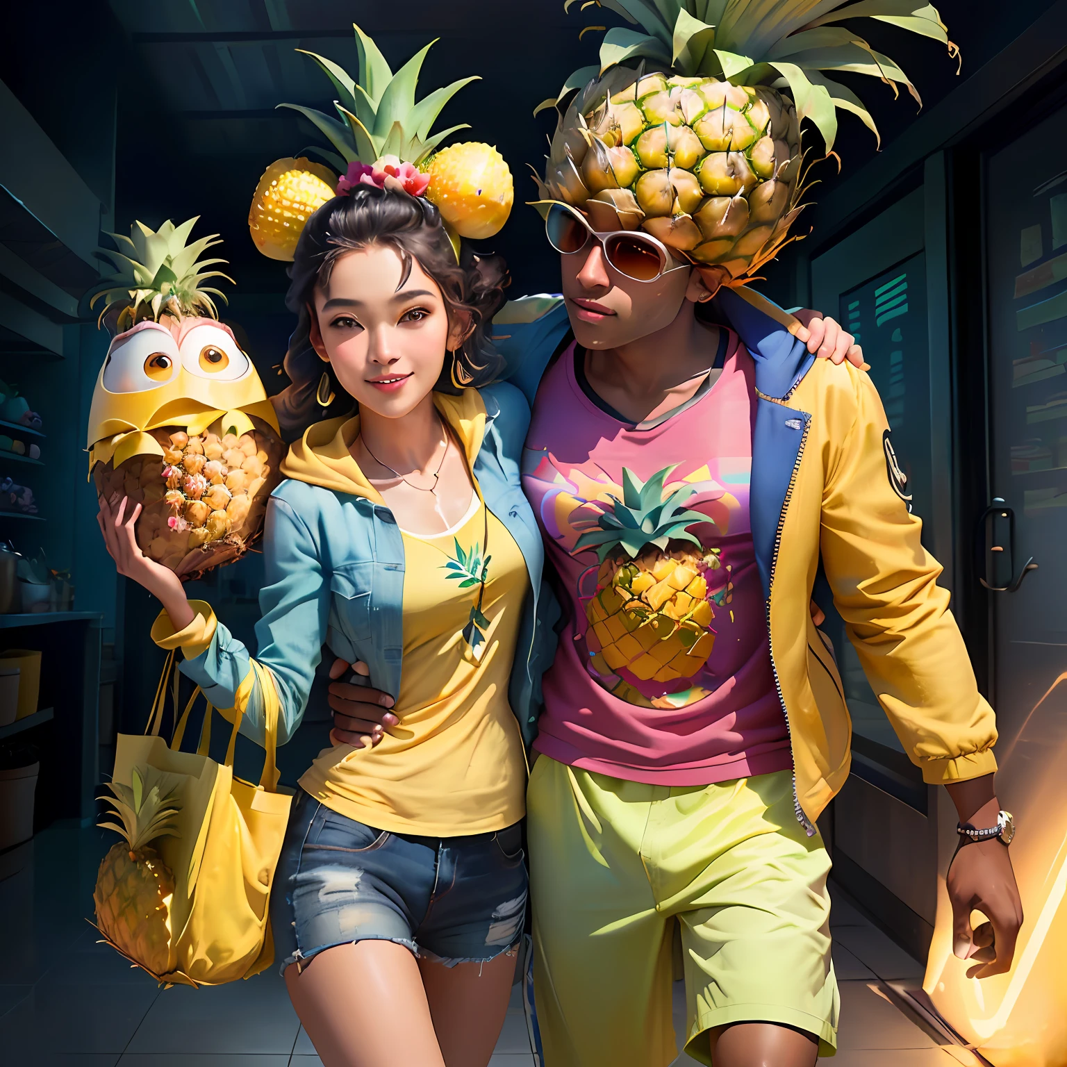 Create a tropical scene with a pineapple cake with coconut on a paradisiacal beach. Describe the moisture of the pineapple, the aroma of the coconut, and the refreshing flavor that transports you to a true culinary paradise.