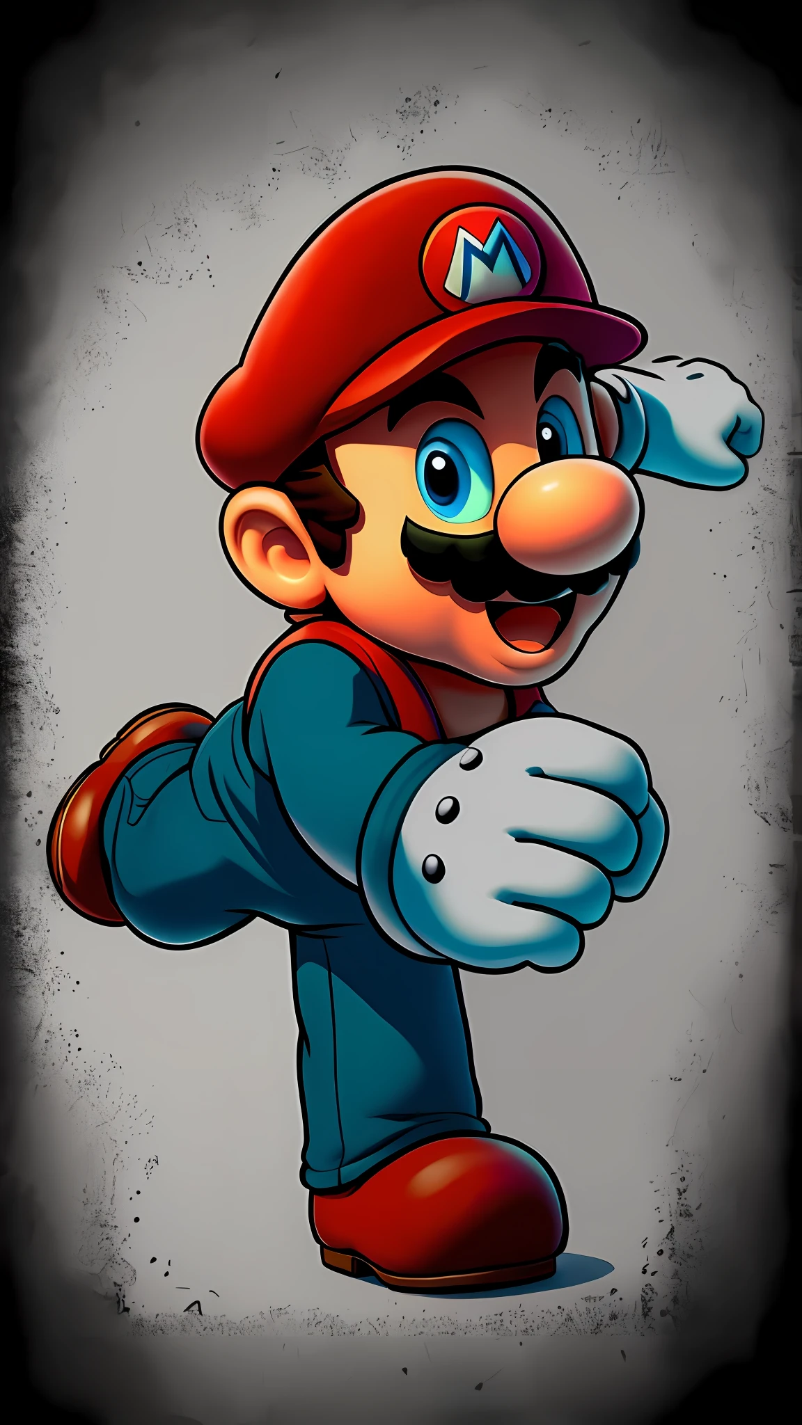 Super Mario, graffiti style, black outlines