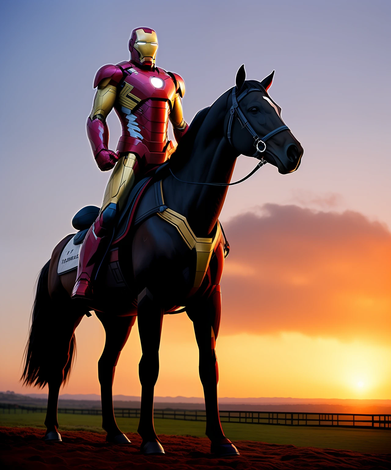 Iron man on top of a horse
