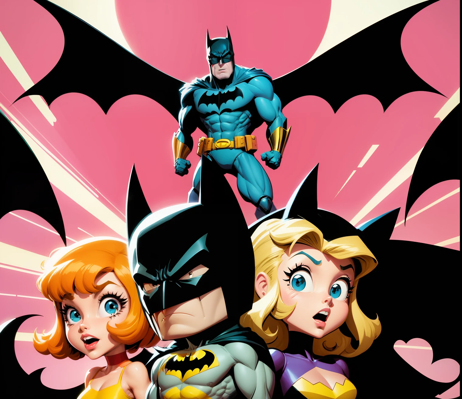 batman animated figures from the animated animated movie, by Bruce Timm, by Hanna-Barbera, inspired by Bruce Timm, darwyn cooke, in batman comics, batman, in batman comic book, by Dick Bickenbach, hanna barbera, inspired by Alex Toth, film still of batman, style of dc comics, hanna barbera style, from movie batman