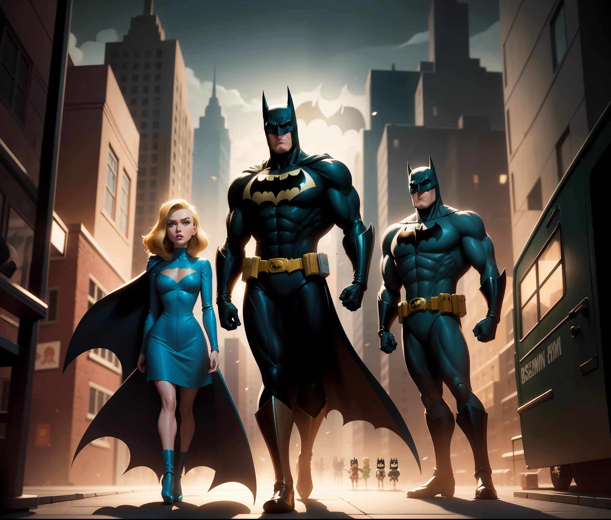 batman animated figures from the animated animated movie, by Bruce Timm, by Hanna-Barbera, inspired by Bruce Timm, darwyn cooke, in batman comics, batman, in batman comic book, by Dick Bickenbach, hanna barbera, inspired by Alex Toth, film still of batman, style of dc comics, hanna barbera style, from movie batman