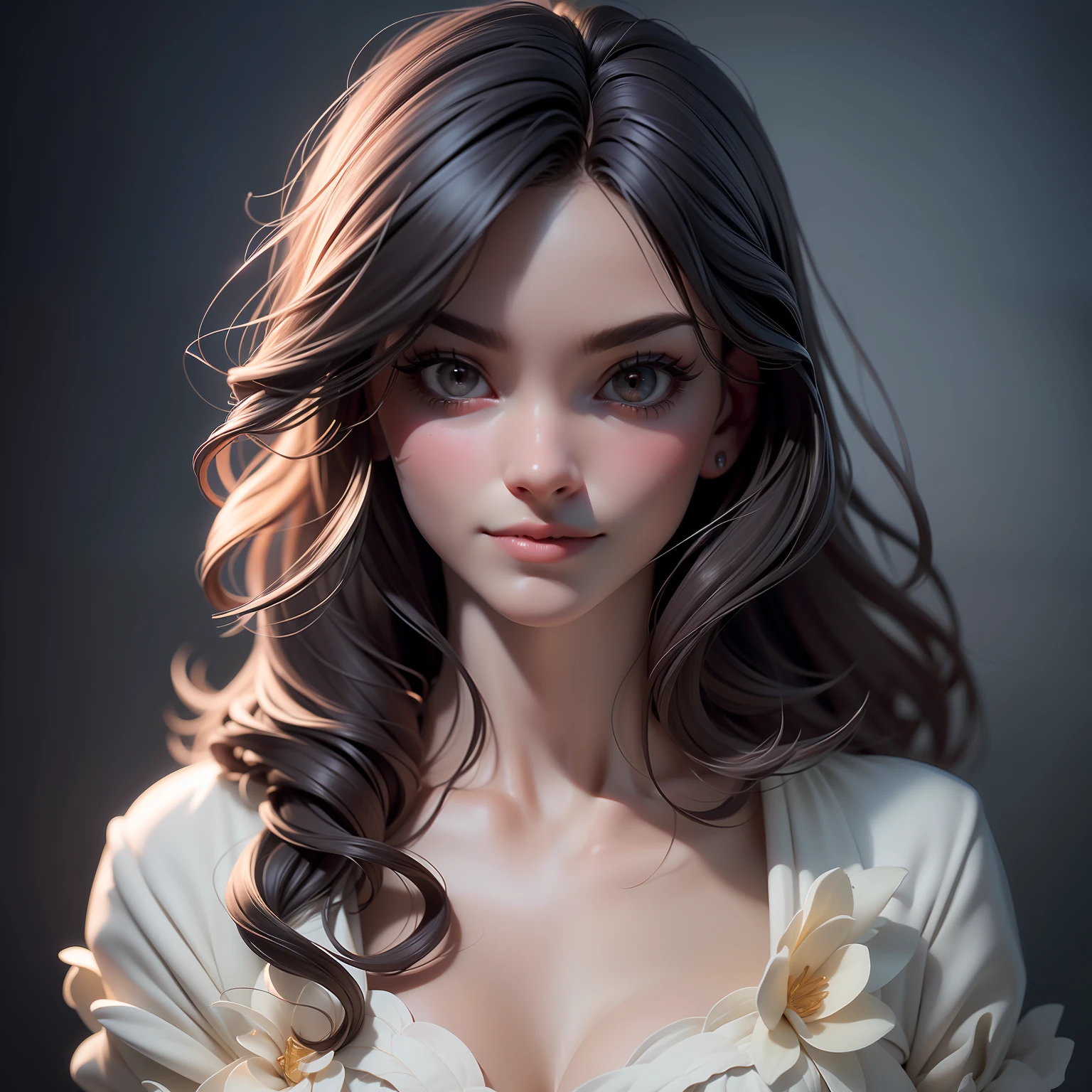 (RAW photo, best quality), ((Nostalgia,1980s syle)),(A girl with a literary atmosphere:1.2),(realistic, photo-realistic:1.3), extremely delicate and beautiful, Amazing, finely detail, masterpiece, ultra-detailed, highres,best illustration, best shadow,intricate,depth of field,(closeup portrait of a young beautiful woman:1.2),long hair,messy hair,((((low key,dark scene,dimly lit)))),(((soft lighting:1.4))),(pale skin:1.4),(shy smile),(cinematic angle),sharp focus, volumetric fog, 8k UHD, DSLR, high quality,( film grain:1.4), Fujifilm XT3,(looking at viewer), pale skin