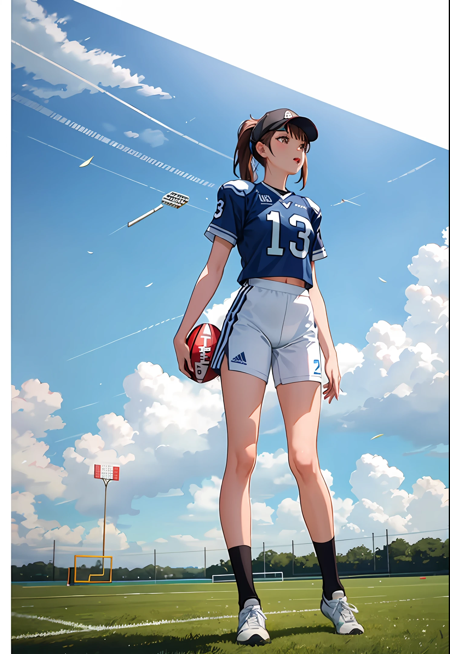 Girl playing football overlook style
