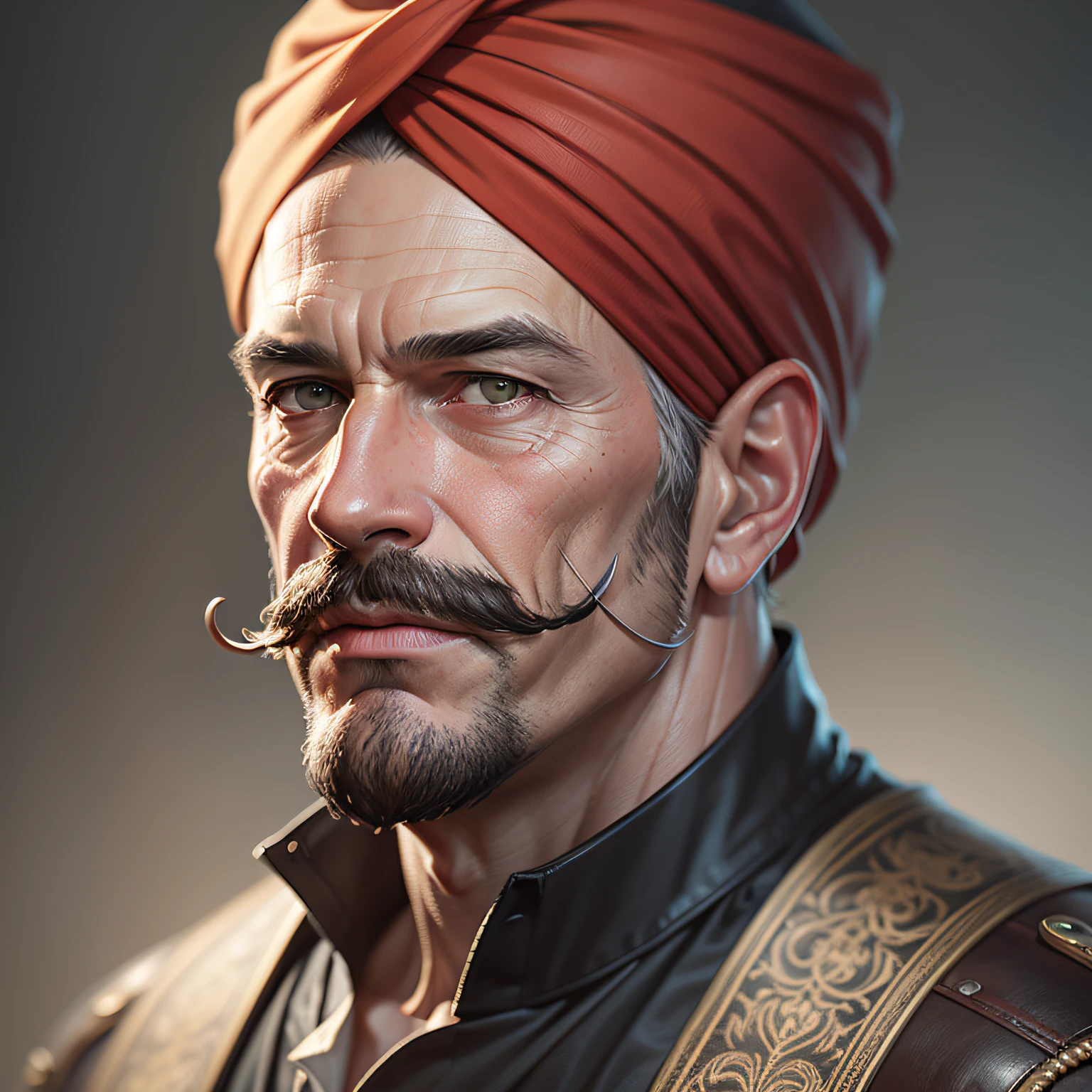 portrait of a man with a mustache and a turban, highly detailed digital artwork, cinematic realistic portrait, ultra detailed portrait, old man portrait, stunning digital painting, highly detailed digital art, highly realistic digital art, cgsociety portrait, realistic digital painting, cinematic portrait, realistic portrait, centered portrait, highly detailed portrait, gorgeous digital painting, very detailed digital painting
