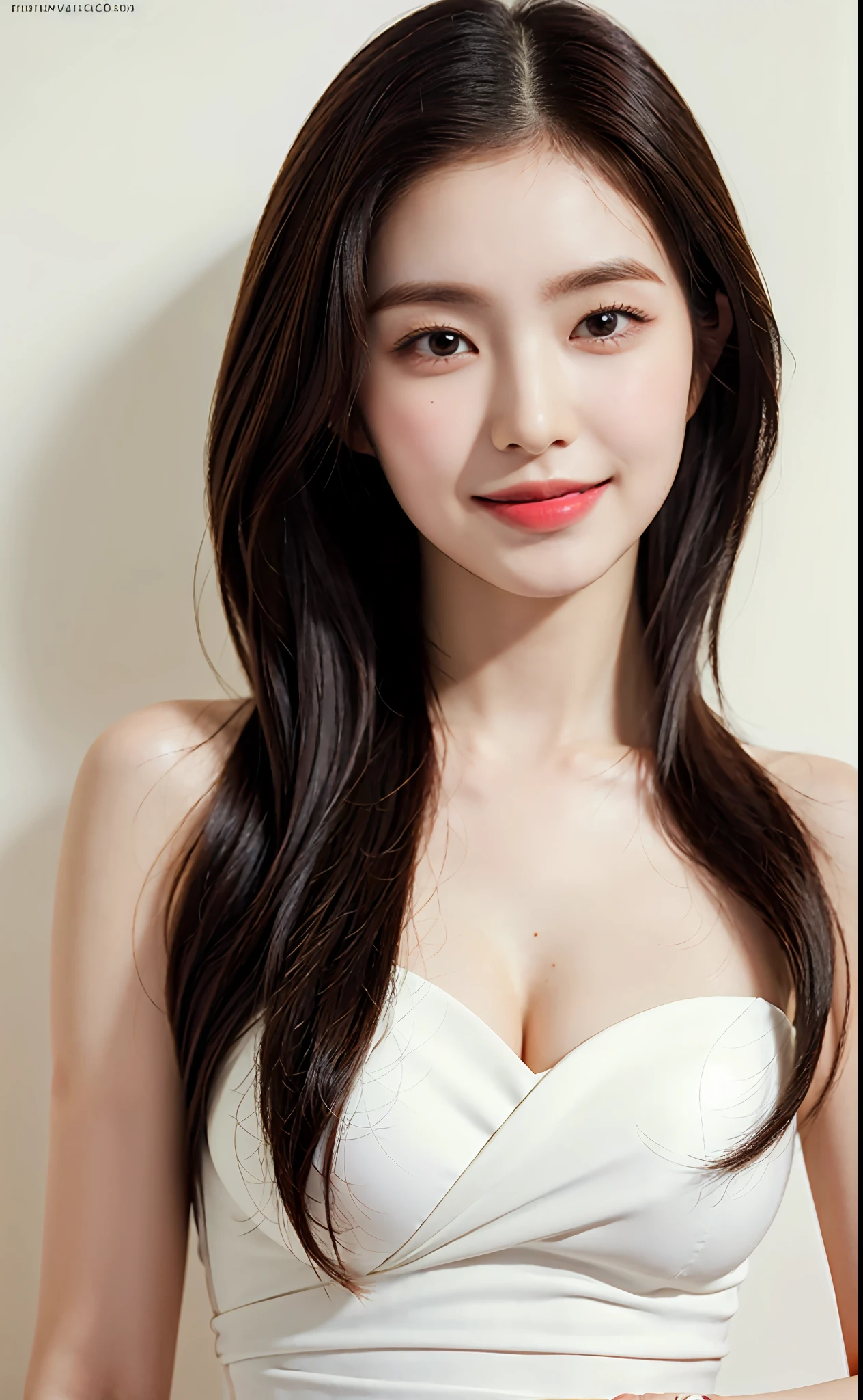 8k, (smile)), 25 years old, View viewer, ((Attractive face)), Beautiful dress in detail, Ultra high quality, ((Body from waist up)), Photo realistic, Beautiful face and eyes in every detail, (hairstyle up),One piece, (White marble background), Top quality, Real, Fantasy, Real skin, Full color, Top quality, Very delicate and beautiful, Raw photo details, Professional photography, Solo, Beautiful lips, Facing forward, Top quality, Real skin, Full color, Raw photo details, Realistic photo