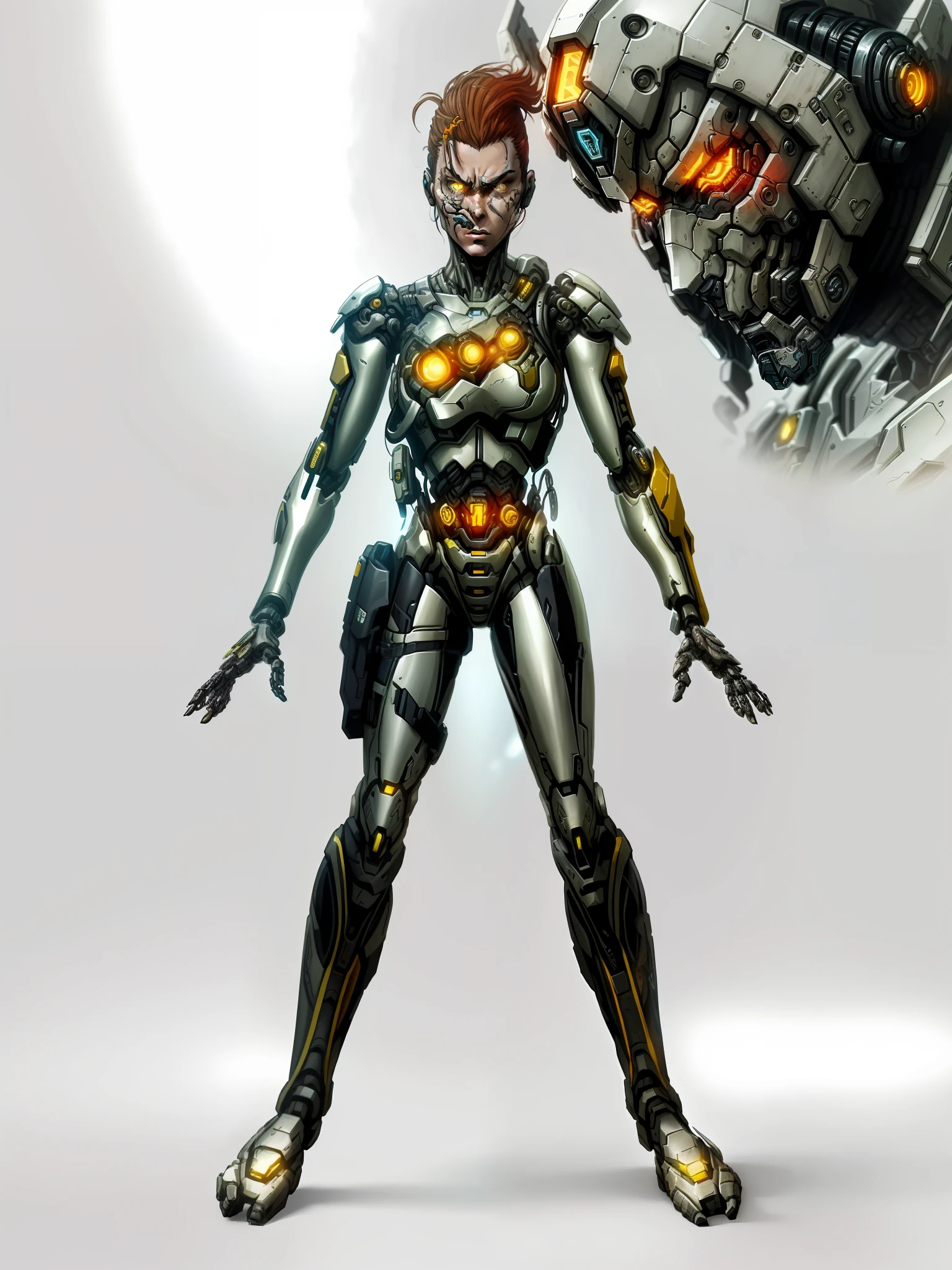 a woman in a futuristic suit, cyborg female, female cyborg, female cyborg, intricate cyborg, gynoid cyborg body, cyber suit, cyborg body, cybernetic cyborg warrior, cyborg fashion model, cyber fight armor, detailed humanoid, cybernetic body, anime cyborg, angry female cyborg