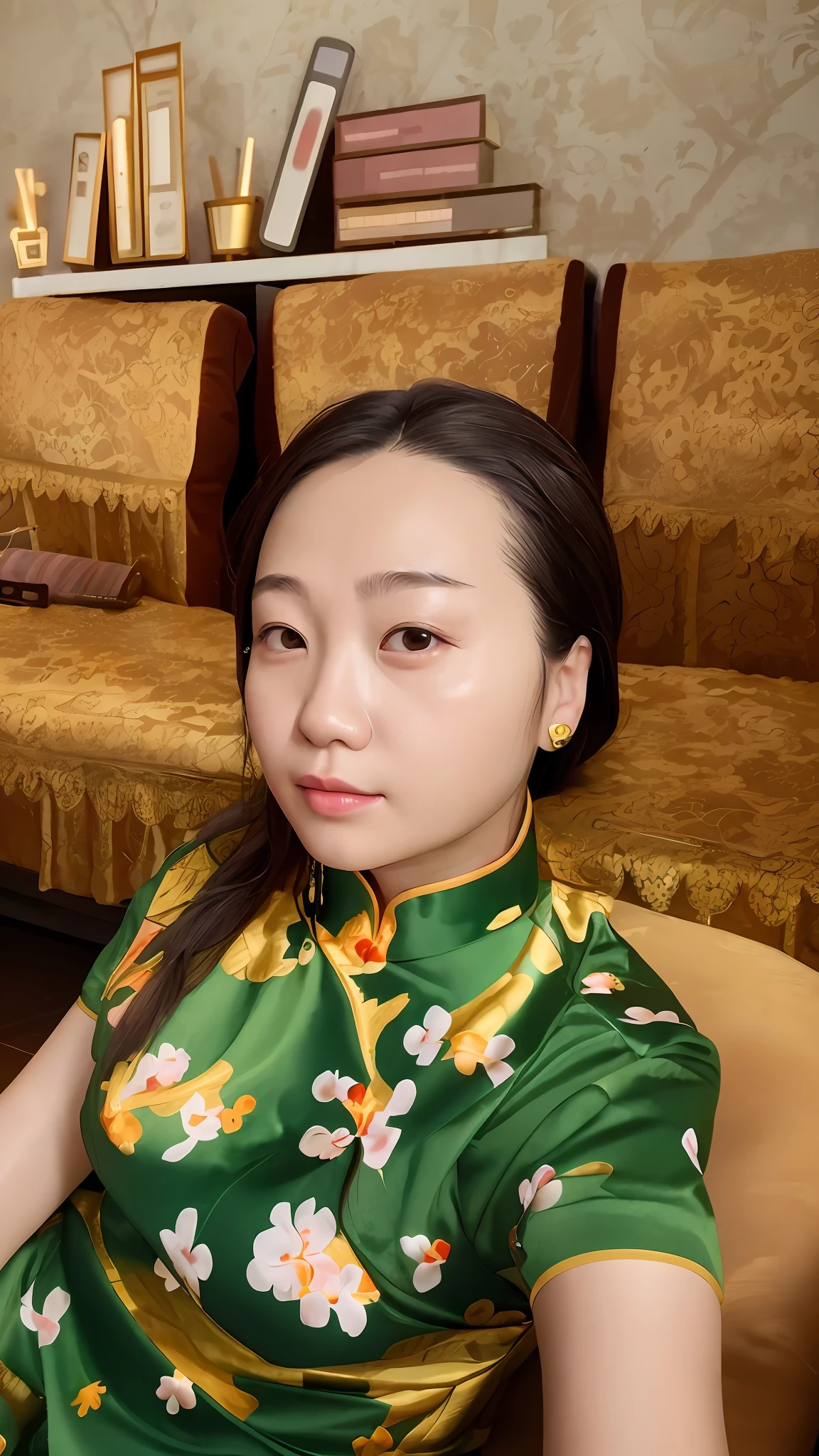 there is a woman sitting on a couch with a remote control, xintong chen, 2 , 2 8 years old old woman, 30 years old woman, 2 7 years old, zeng fanzs old, 38 years old, xue hae, author li zhang, chinese woman