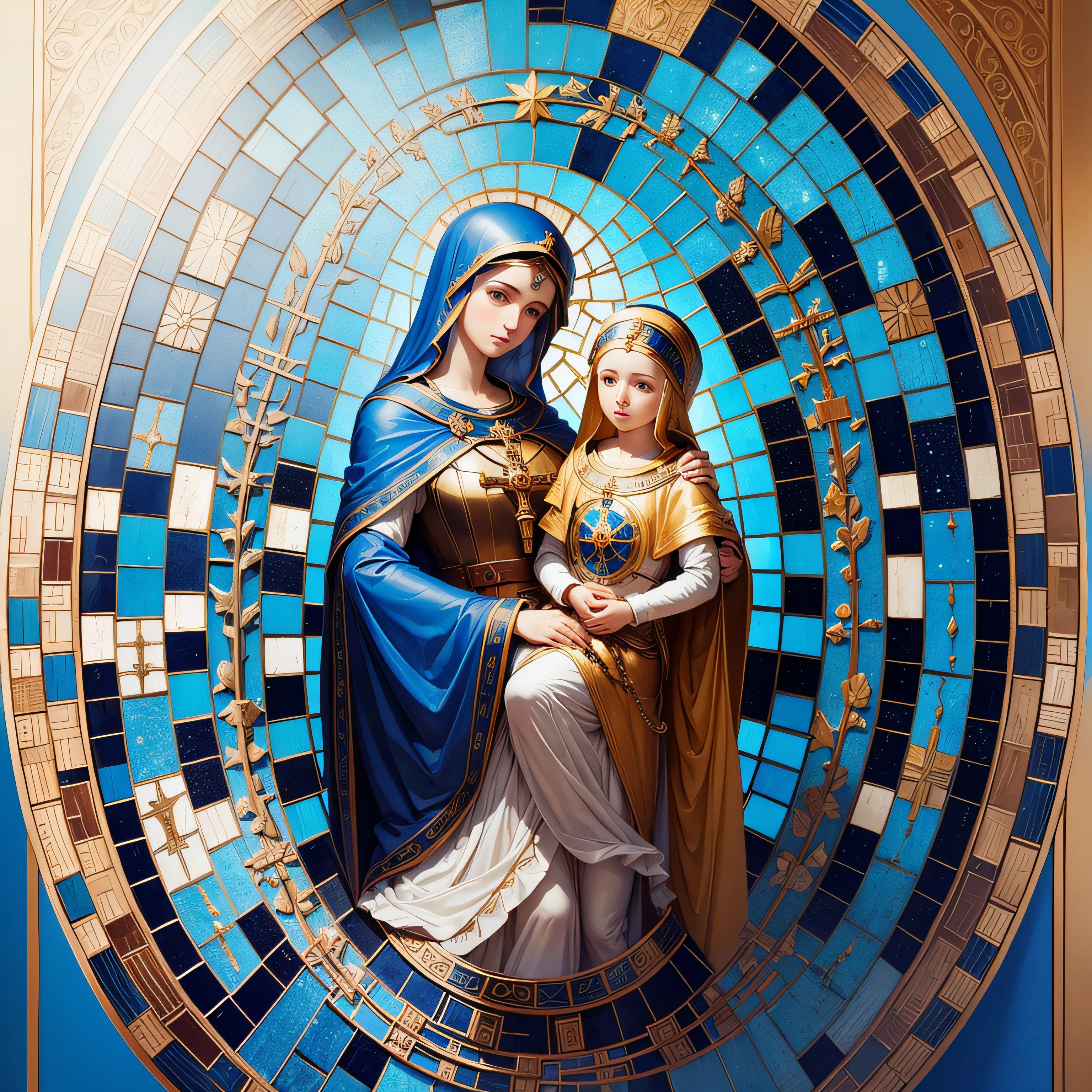 Mary mother of Jesus with a bright robe embracing the planet --auto