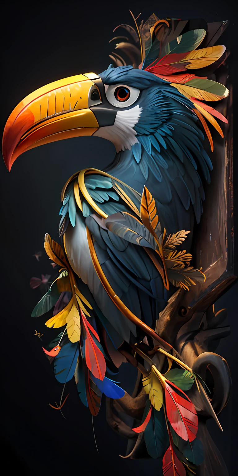 A closeup of a bird with feathers on its head, amazing wallpaper, HD phone wallpaper, beautiful digital art, highly detailed 4K digital art, 8K high quality detailed art, CGSsociety f birds, surrealist bird, HD phone wallpaper, 4k detailed digital art, beautiful iPhone wallpaper, a surrealist bird,  AMOLED wallpaper, HD detail, hyperdetail, cinematic, surrealism, soft light, bokeh deep field focus, ray tracing and surrealism. --v6