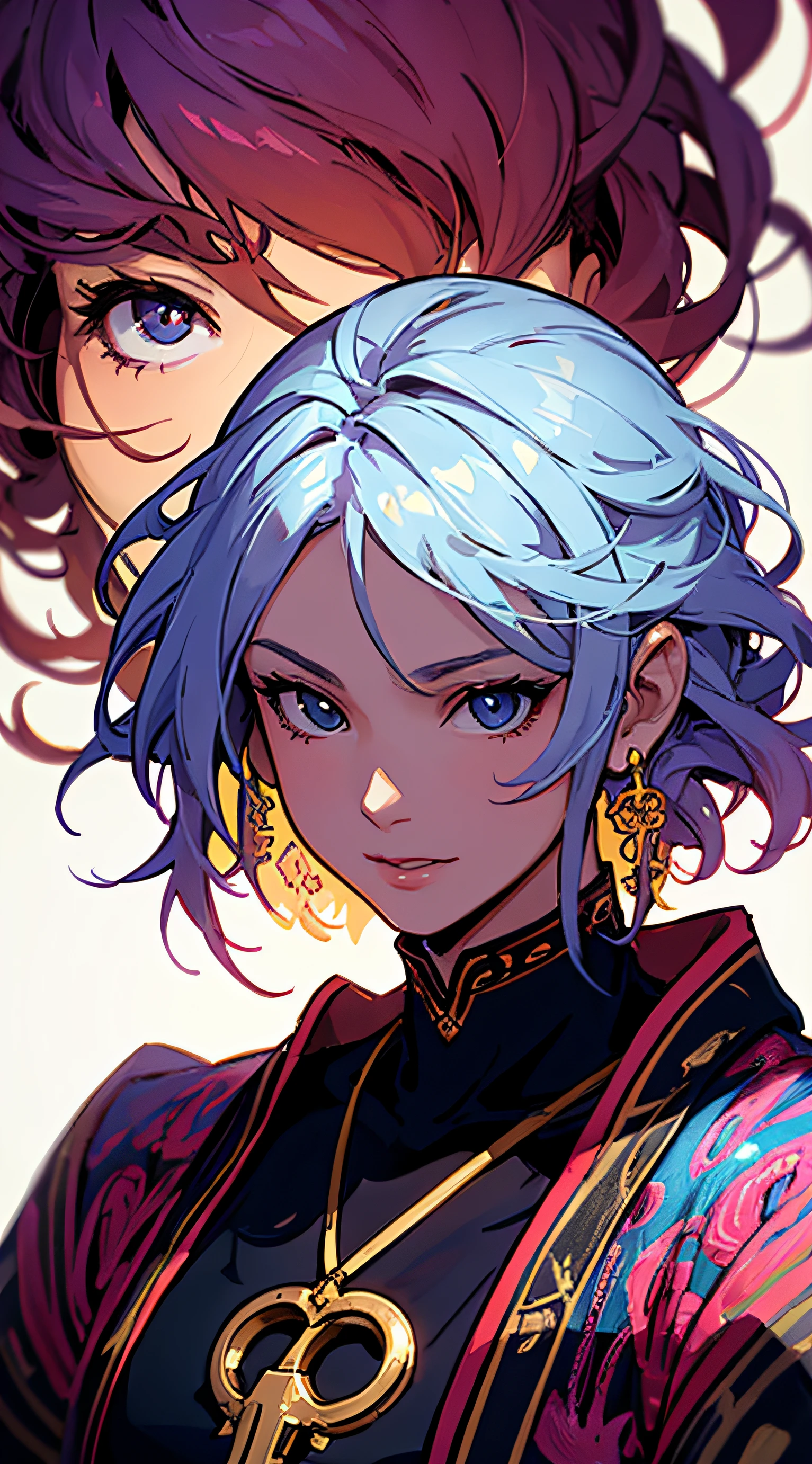 anime - style illustration of two women with blue hair and a necklace, portrait knights of zodiac girl, detailed digital anime art, digital anime illustration, extremely detailed artgerm, rossdraws portrait, alice x. zhang, rossdraws cartoon vibrant, detailed fanart, rossdraws 2. 5, artgerm portrait, character art closeup, artgerm. high detail