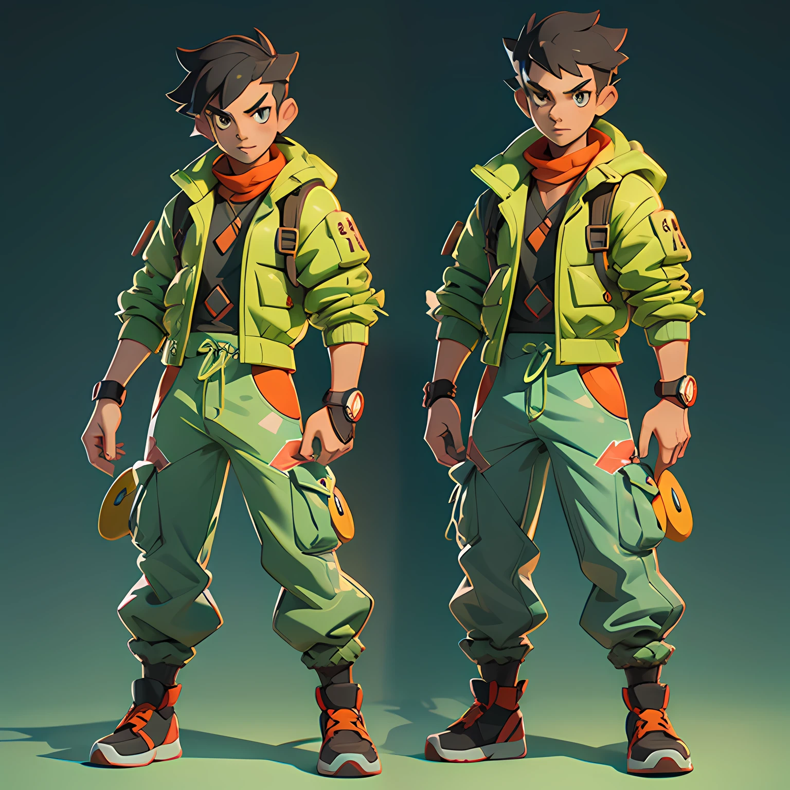 (masterpiece: 1.2, best quality), boy, pokemon trainer, concept art, character concept art, pokémon style